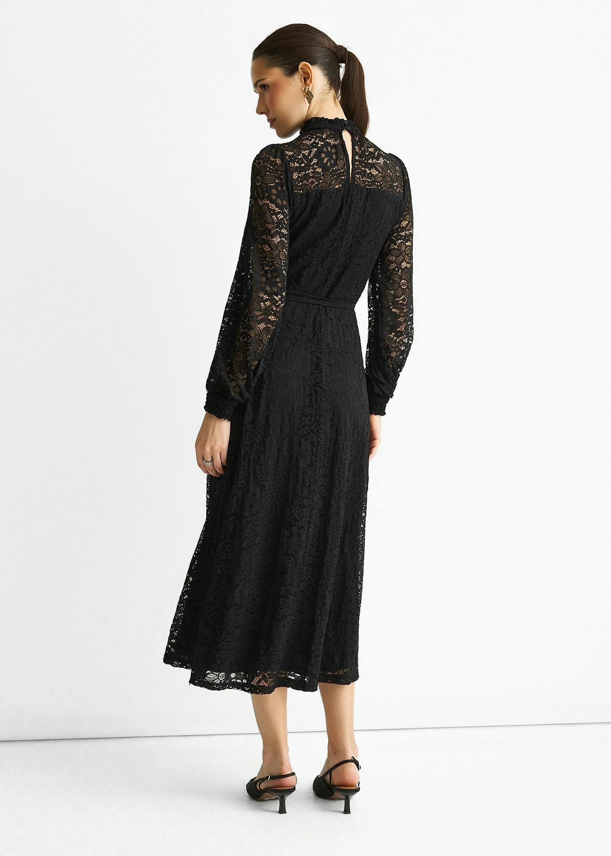 Black High Neck Jersey Lace Occasion Midi Dress , view 2 of 4