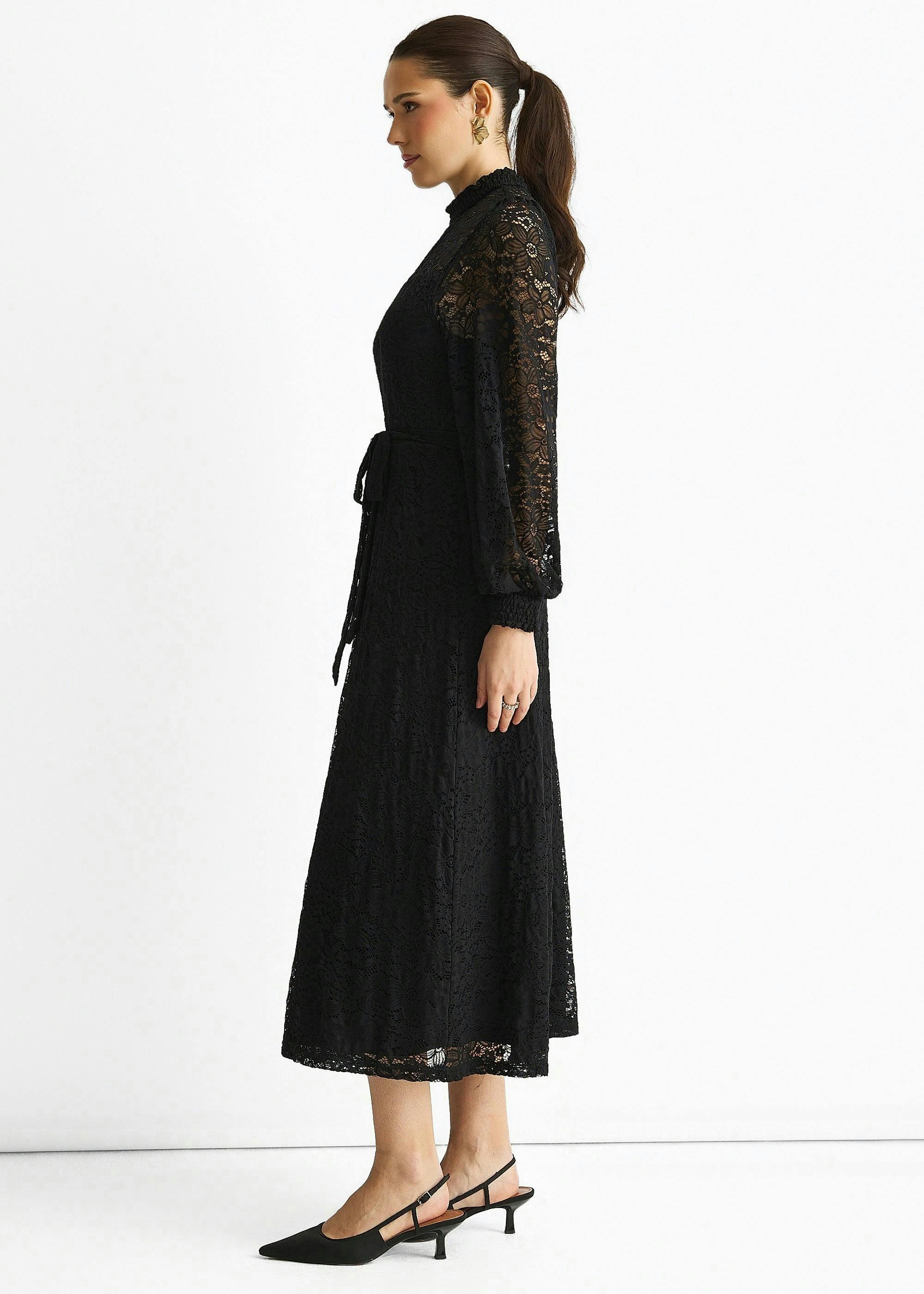 Black High Neck Jersey Lace Occasion Midi Dress , view 4 of 4