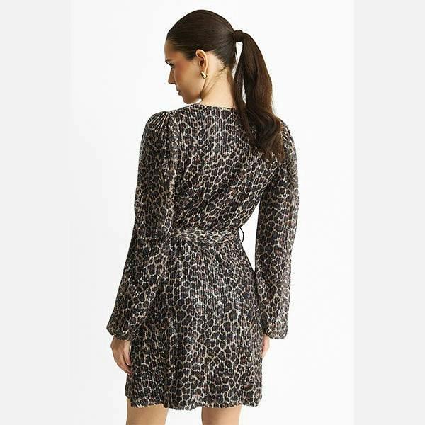 Black Animal Sequin Wrap Elasticated Waist Mini Dress , view 2 of 4