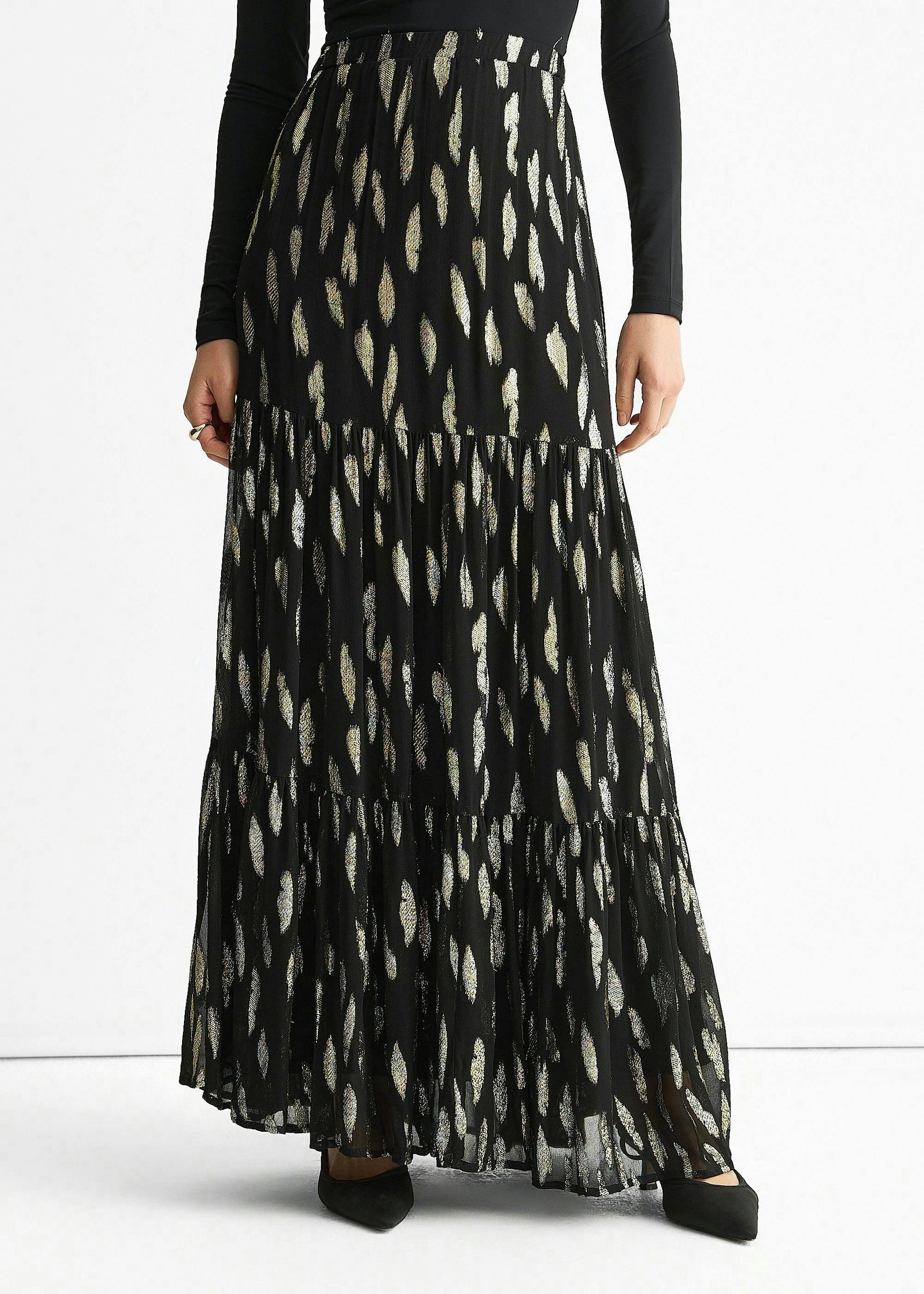 Black Clipped Jacquard Tiered Maxi Skirt , view 2 of 4