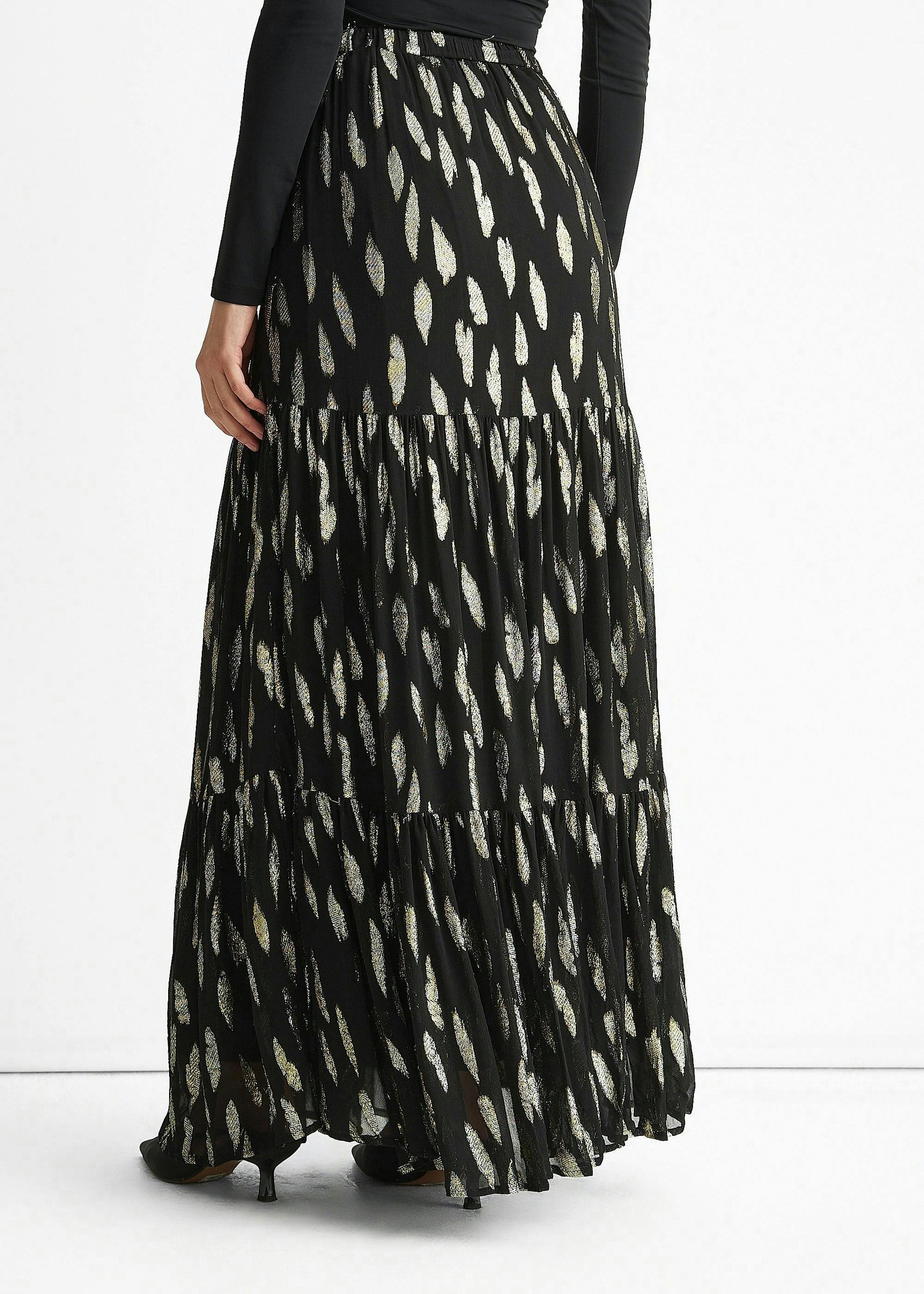 Black Clipped Jacquard Tiered Maxi Skirt , view 4 of 4