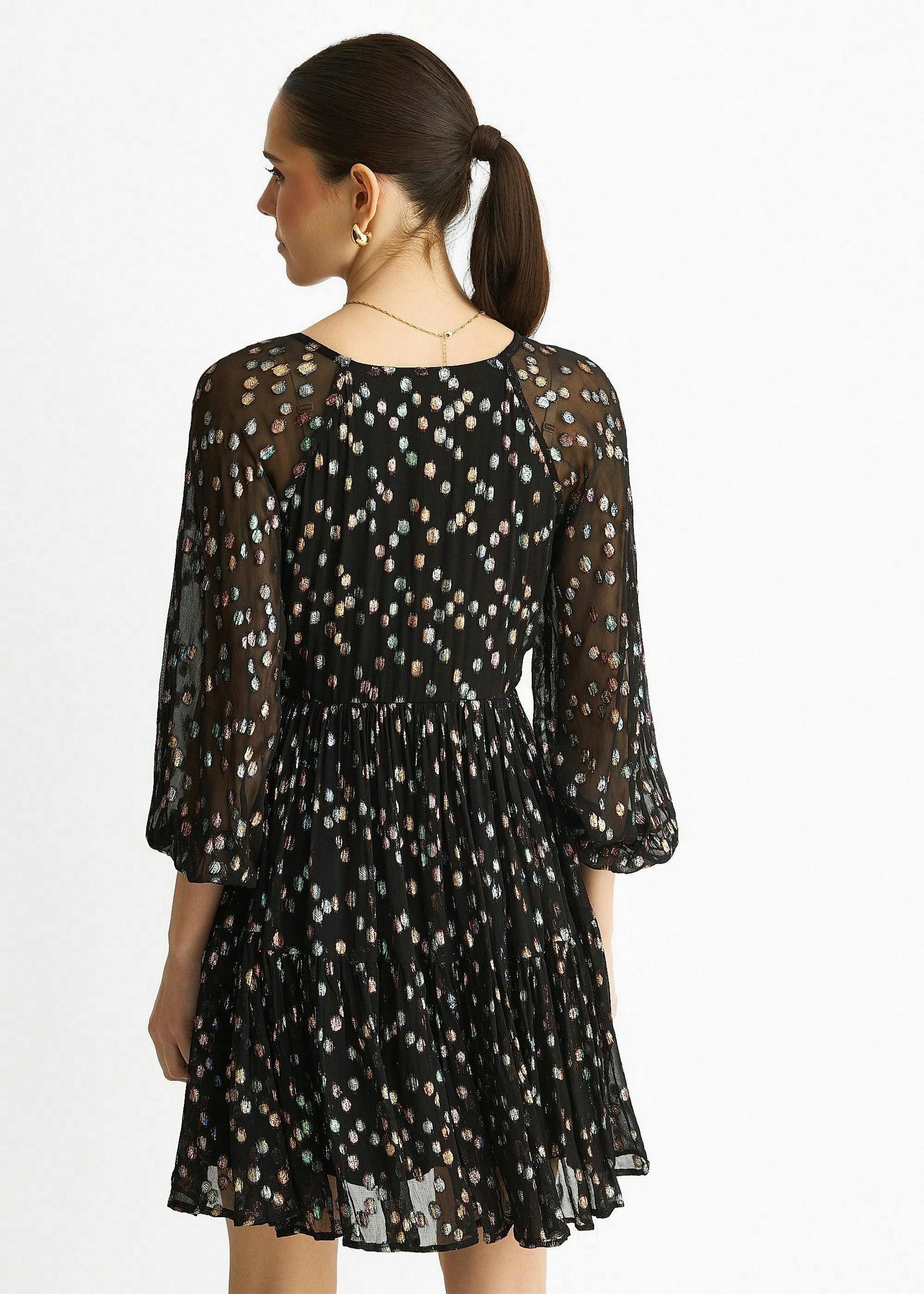 Black Multicolored Polka Dot Tiered Dress , view 2 of 4