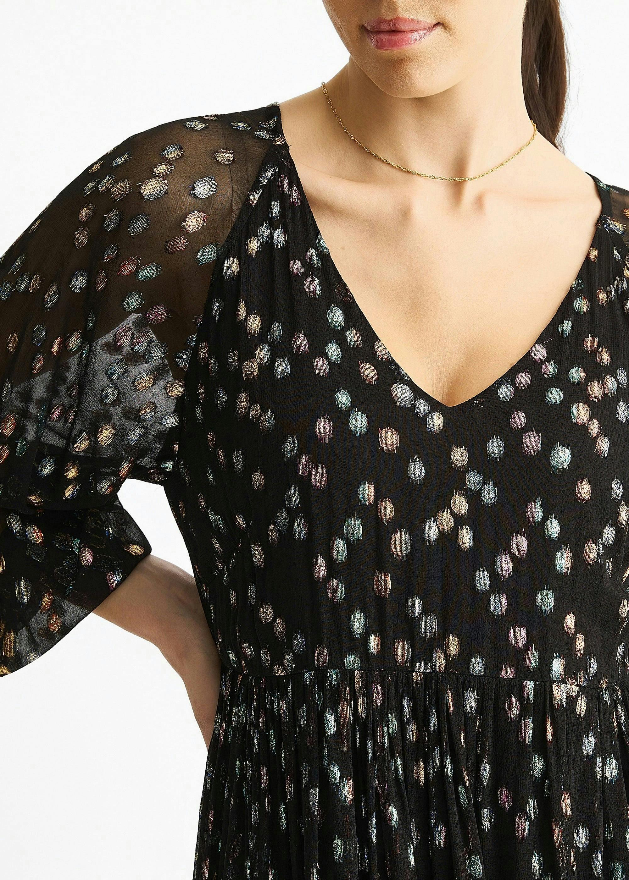 Black Multicolored Polka Dot Tiered Dress , view 4 of 4