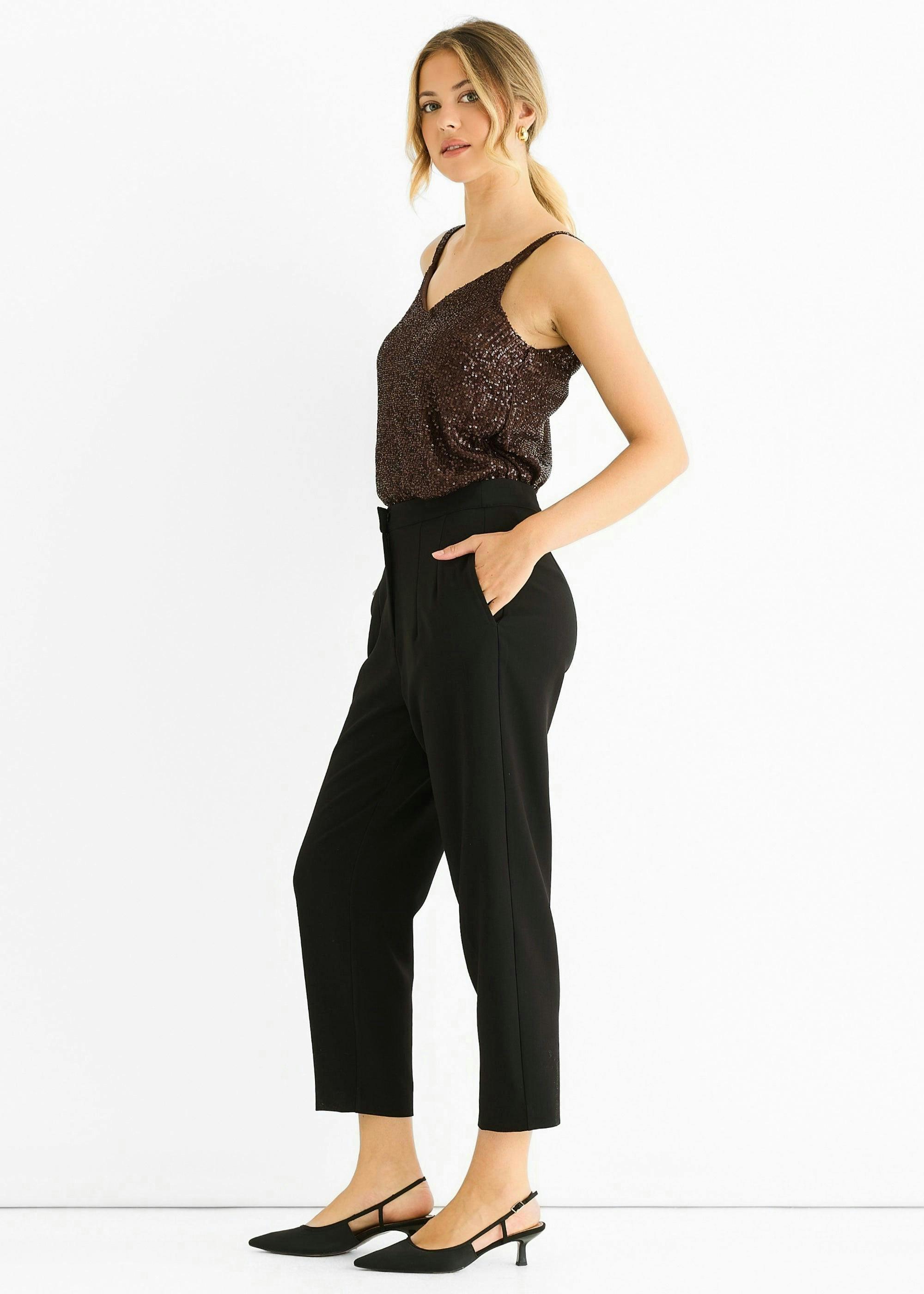 Black Ankle Grazer Cigarette Tailored Trousers , view 4 of 4