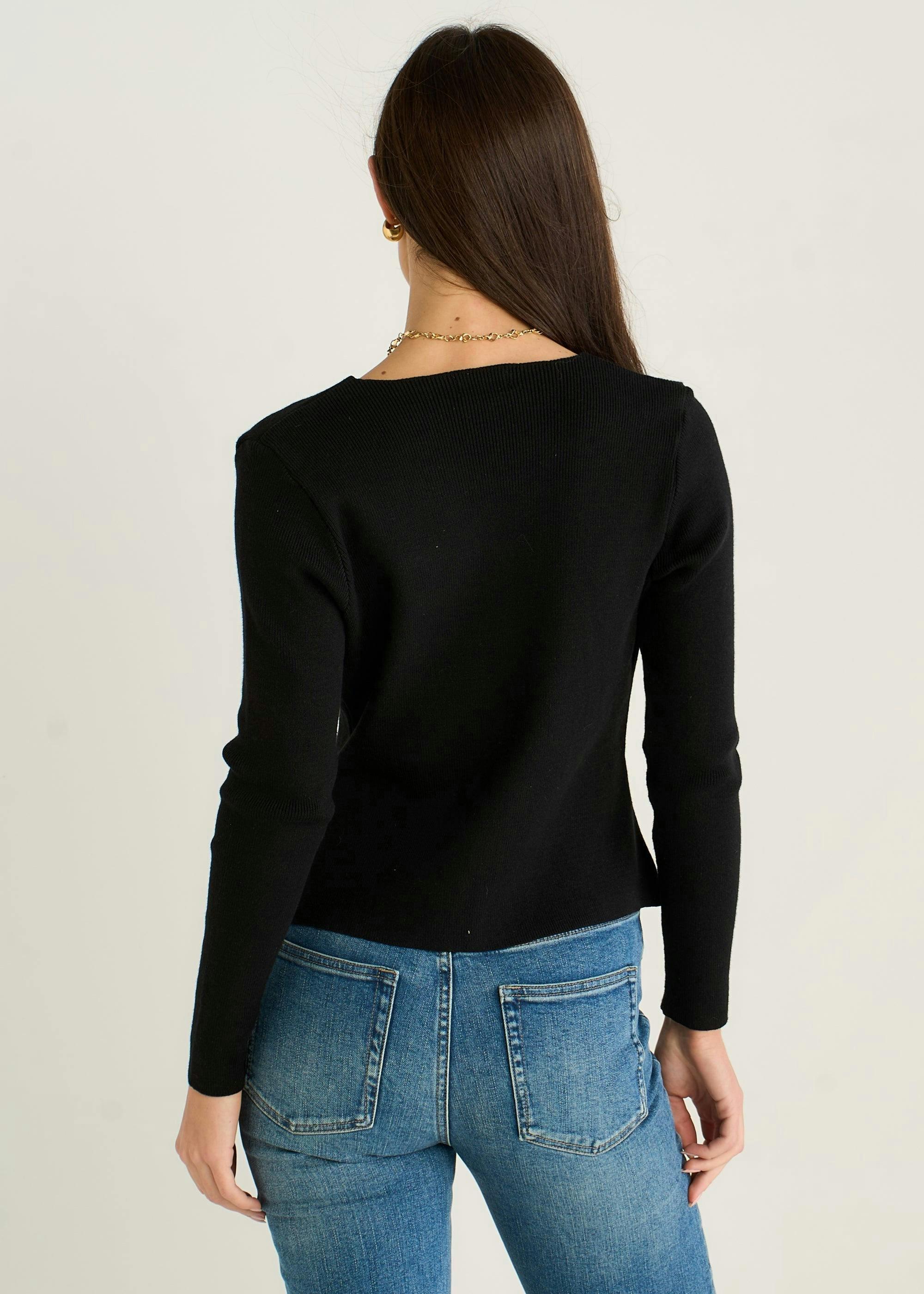 Black Button Wrap Compact Knit Cardigan , view 2 of 4