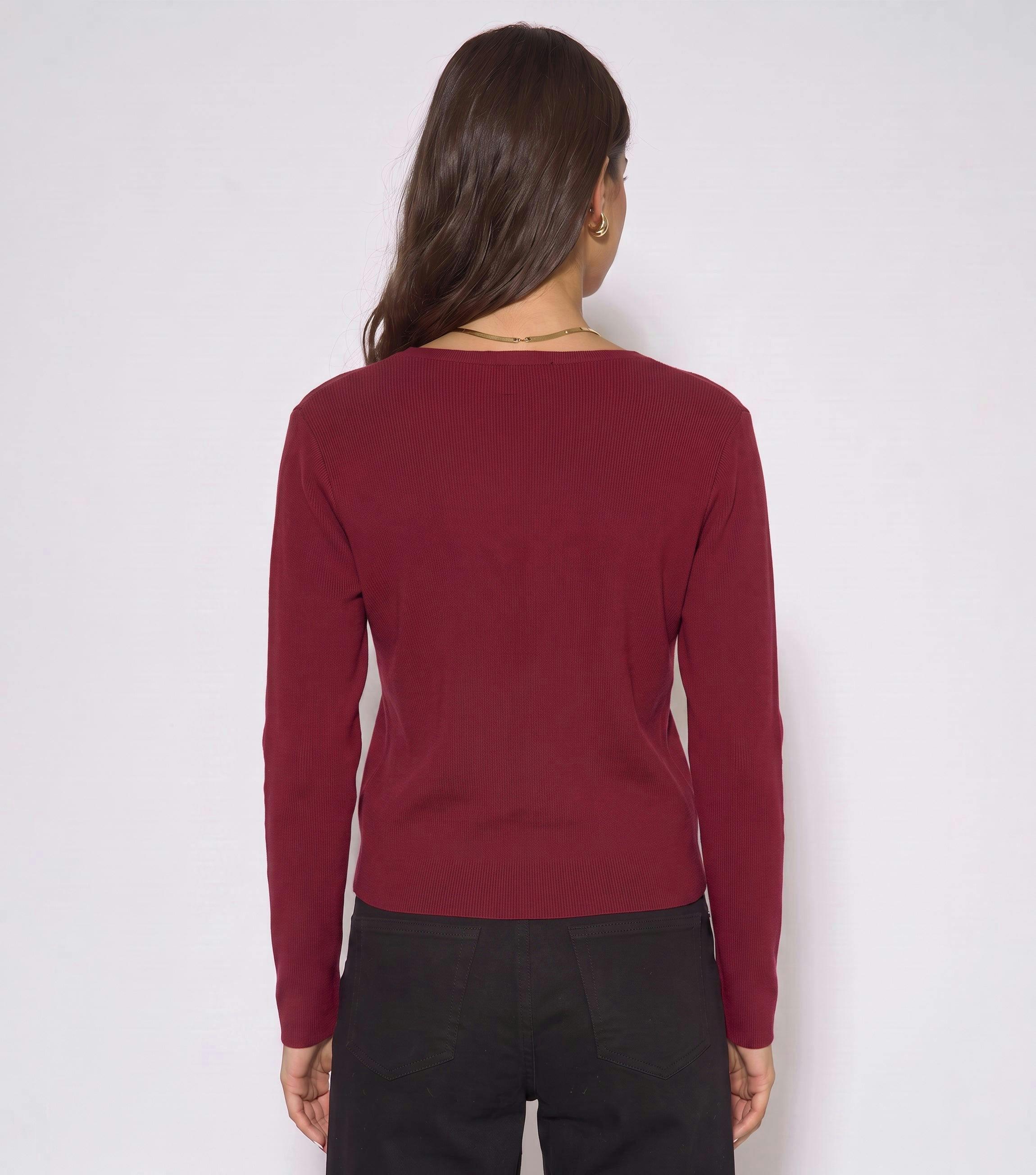 Burgundy Button Wrap Compact Knit Cardigan , view 2 of 4