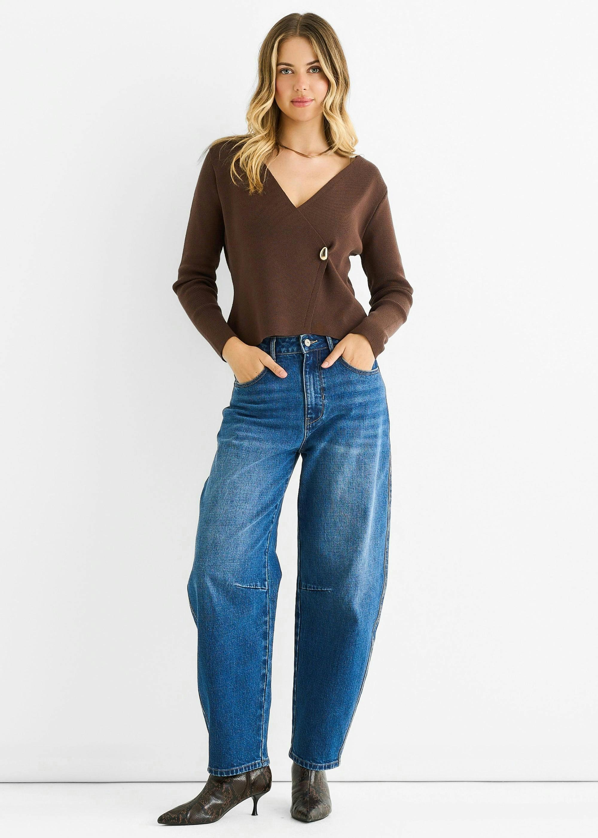 Chocolate Button Wrap Compact Knit Cardigan , view 2 of 4