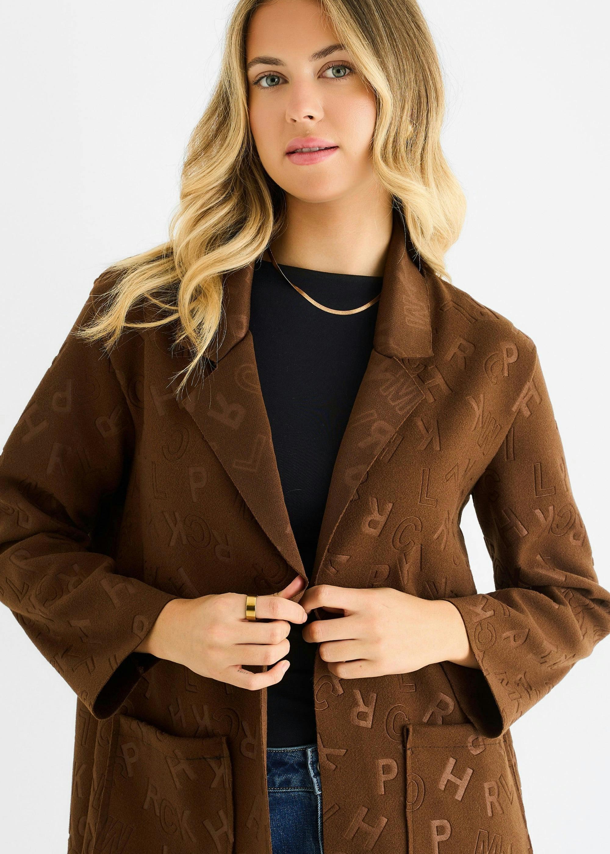 Chocolate Embossed Edge to Edge Lightweight Jacket , view 3 of 4