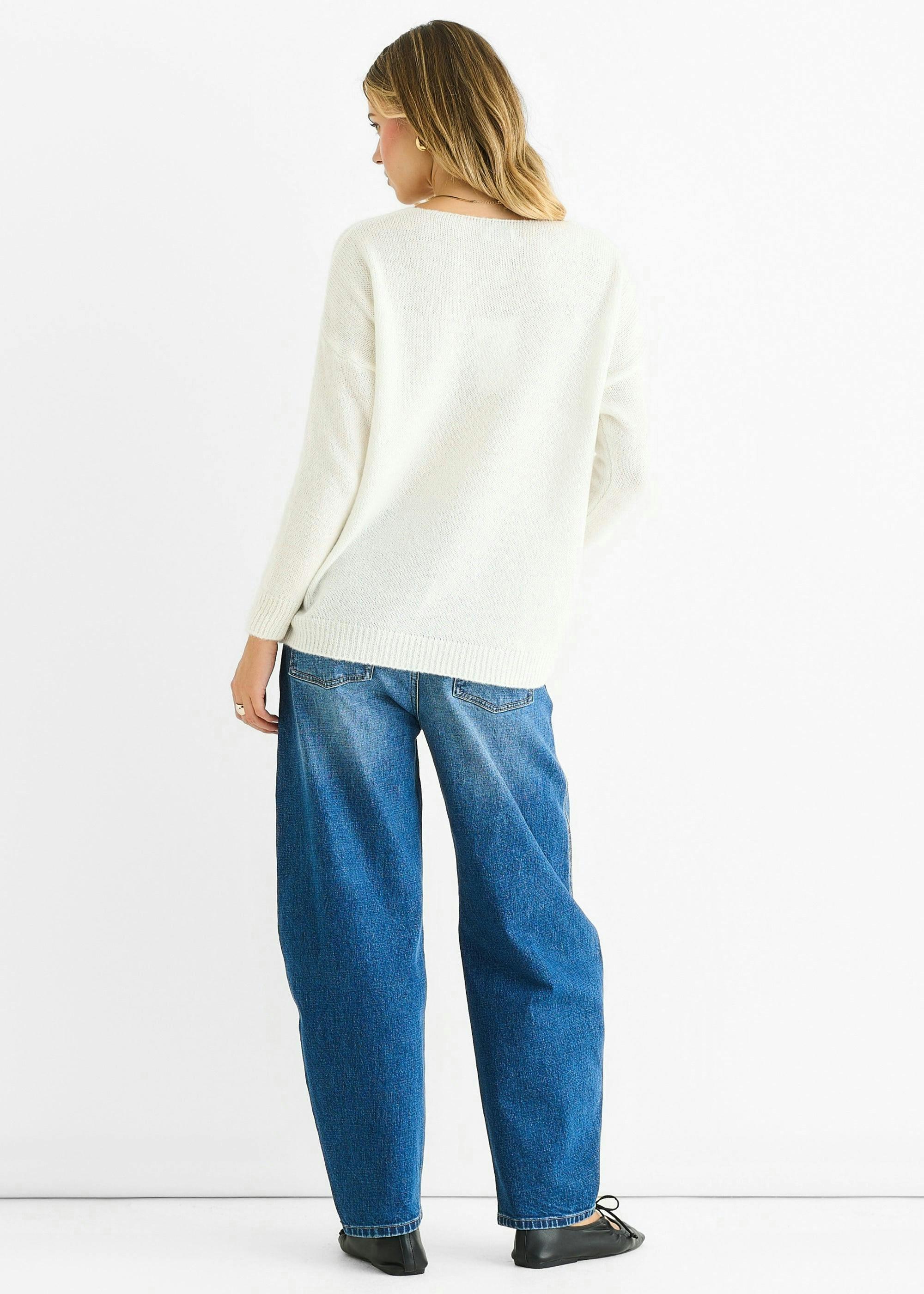 White Contrast Flower Pattern Knit Jumper , view 2 of 4