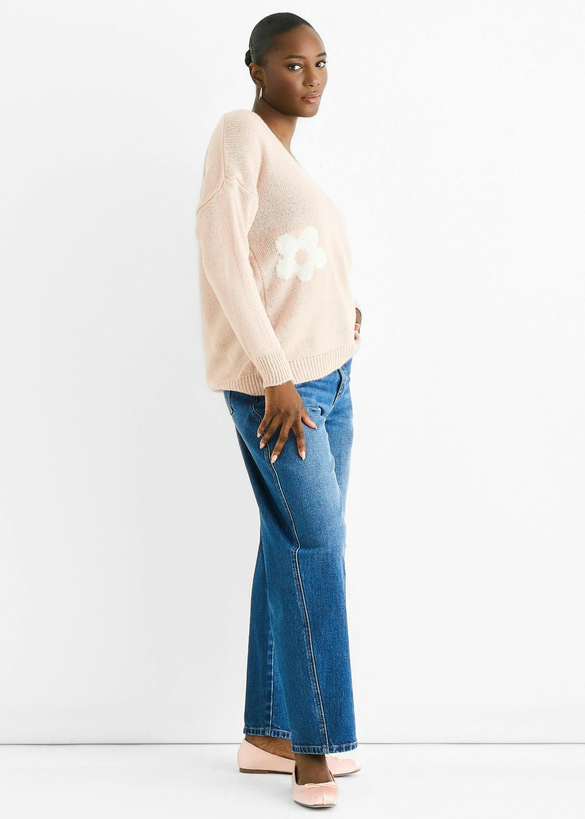 Blush Contrast Flower Pattern Knit Jumper , view 4 of 4