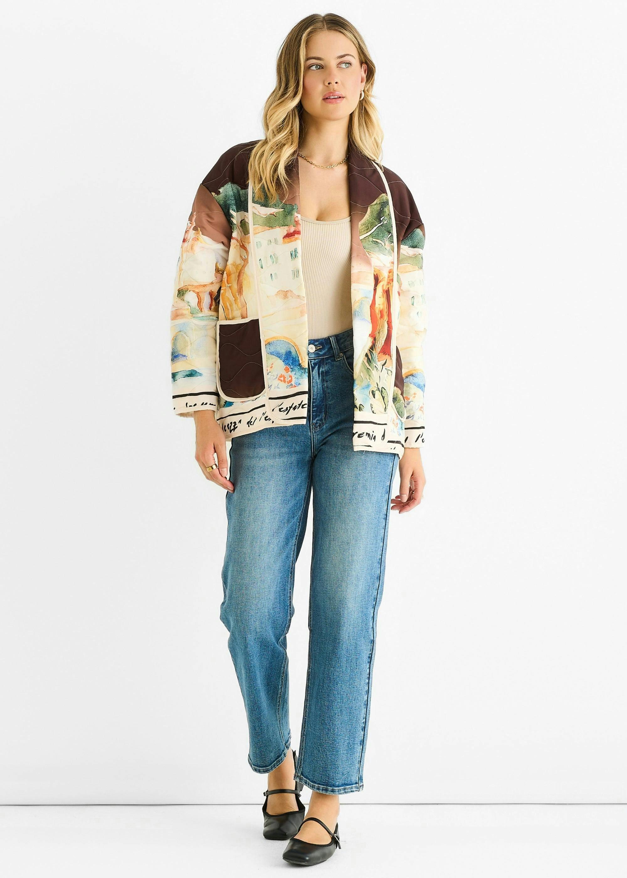 Chocolate Water Print Lightweight Quilted  Jacket , view 2 of 4
