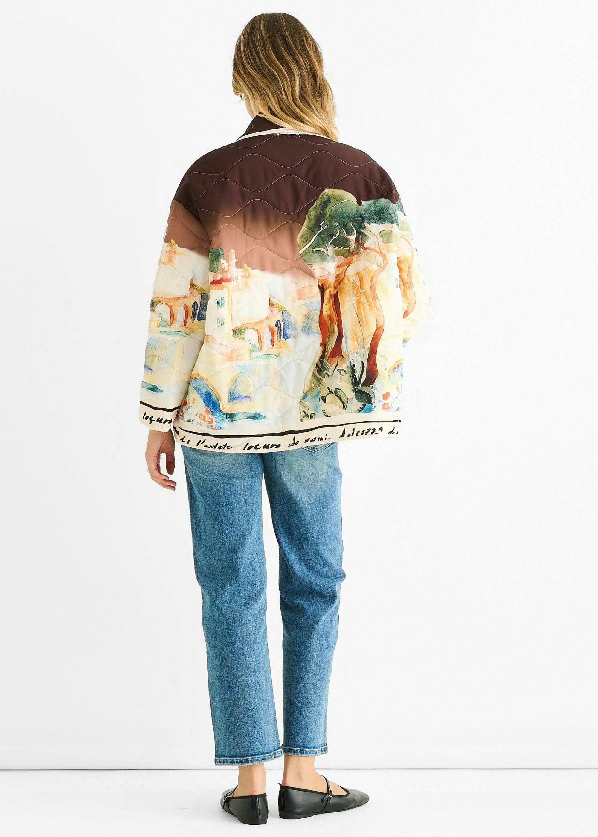 Chocolate Water Print Lightweight Quilted  Jacket , view 3 of 4