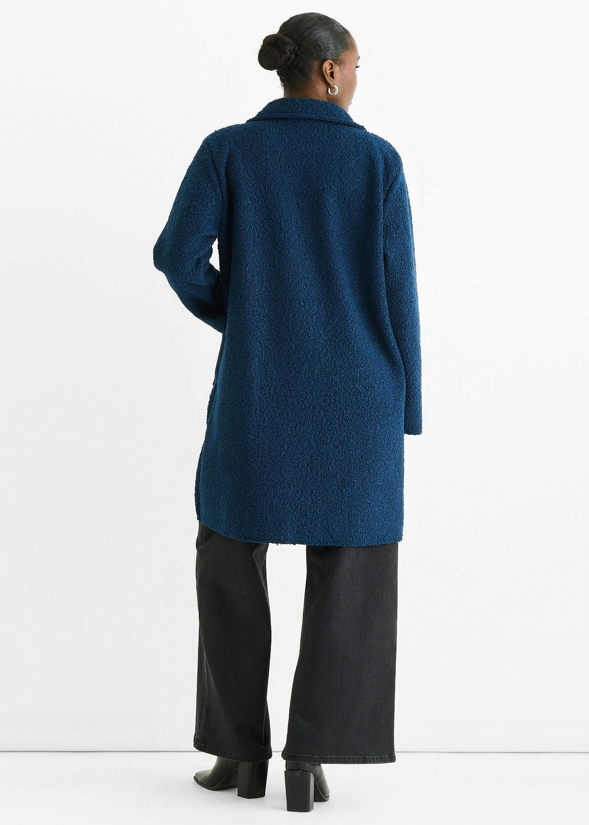 Navy Shearling Mid Length Double Breasted Jacket , view 2 of 4
