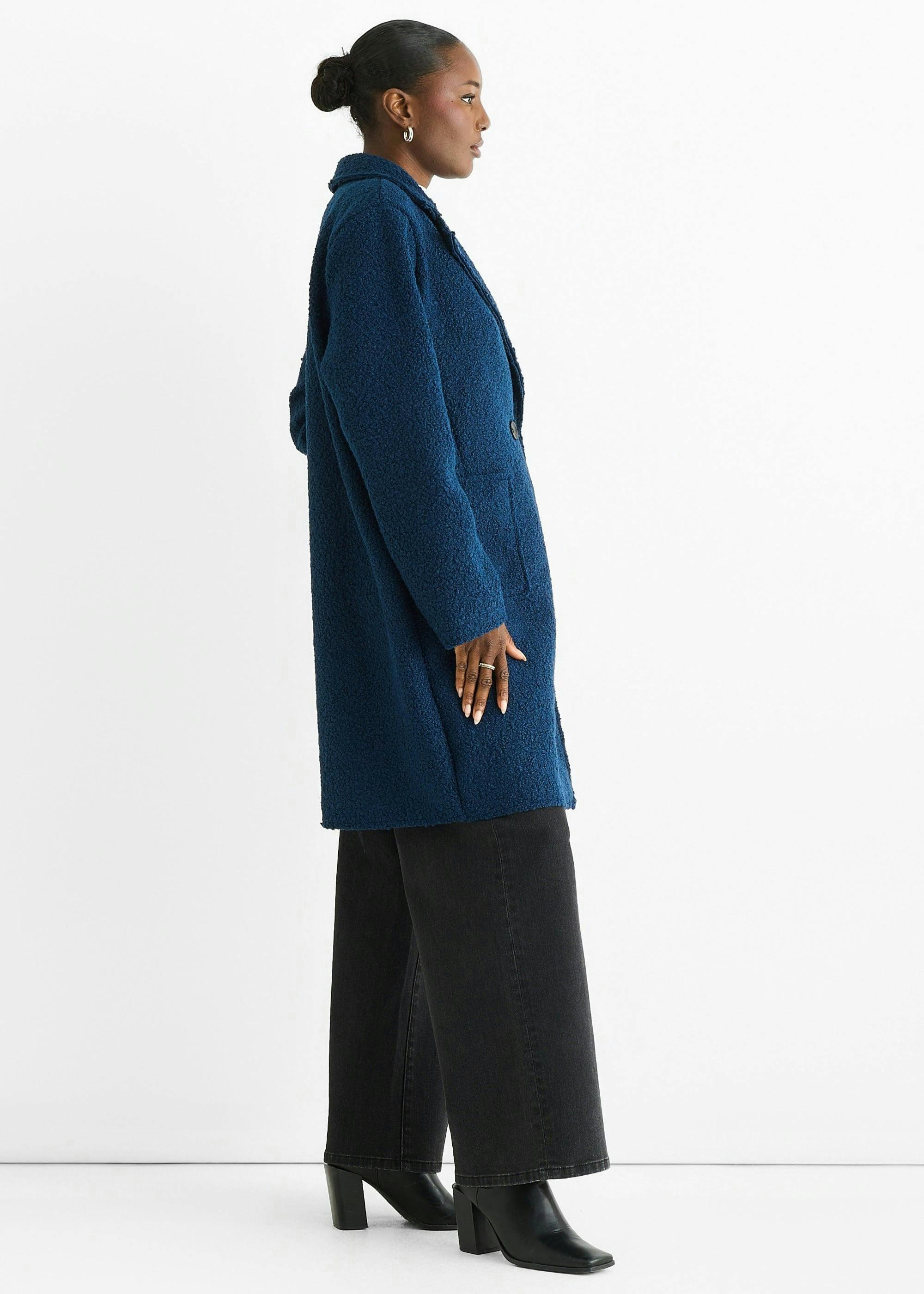 Navy Shearling Mid Length Double Breasted Jacket , view 4 of 4