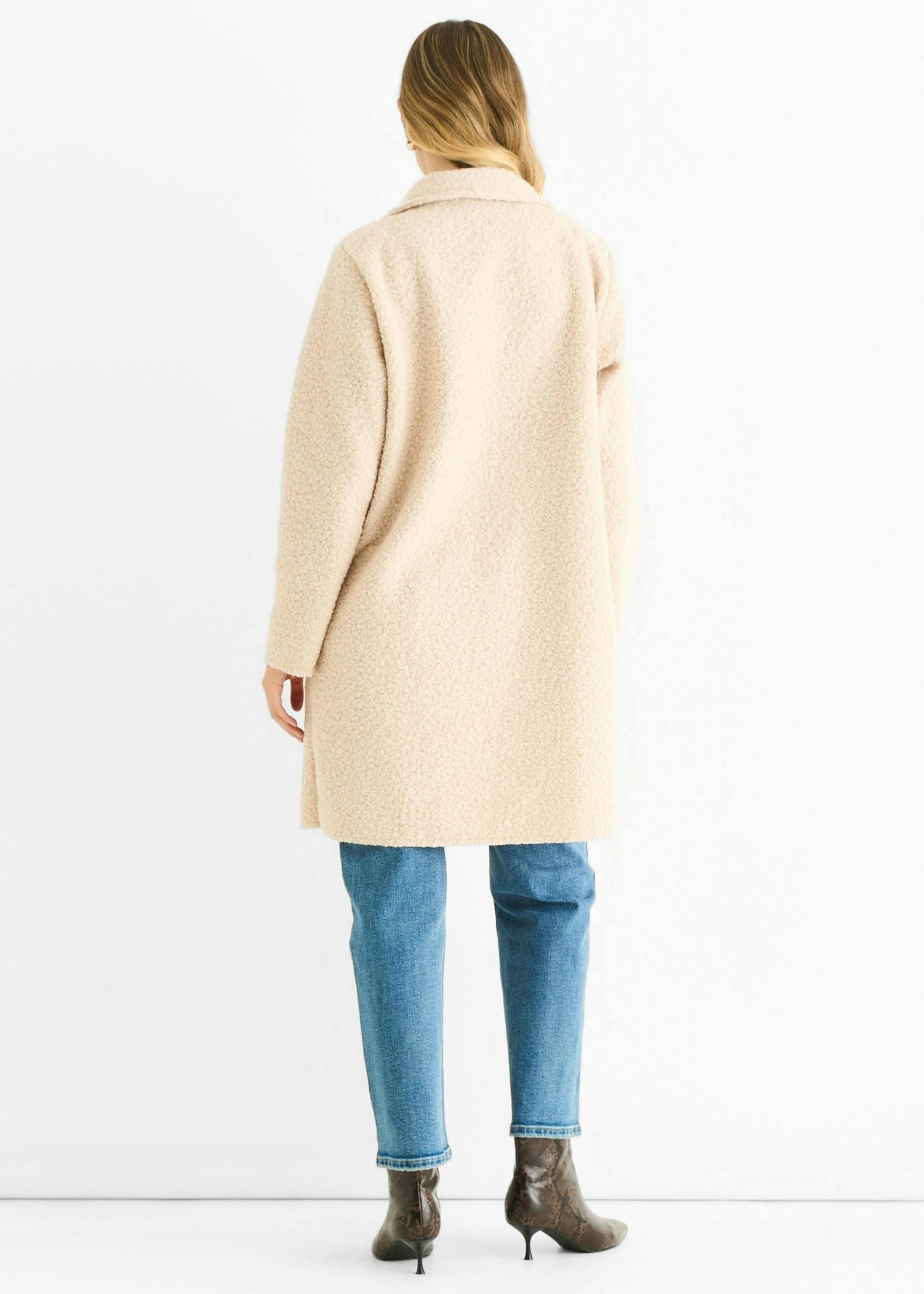 Beige Shearling Mid Length Double Breasted Jacket , view 4 of 4