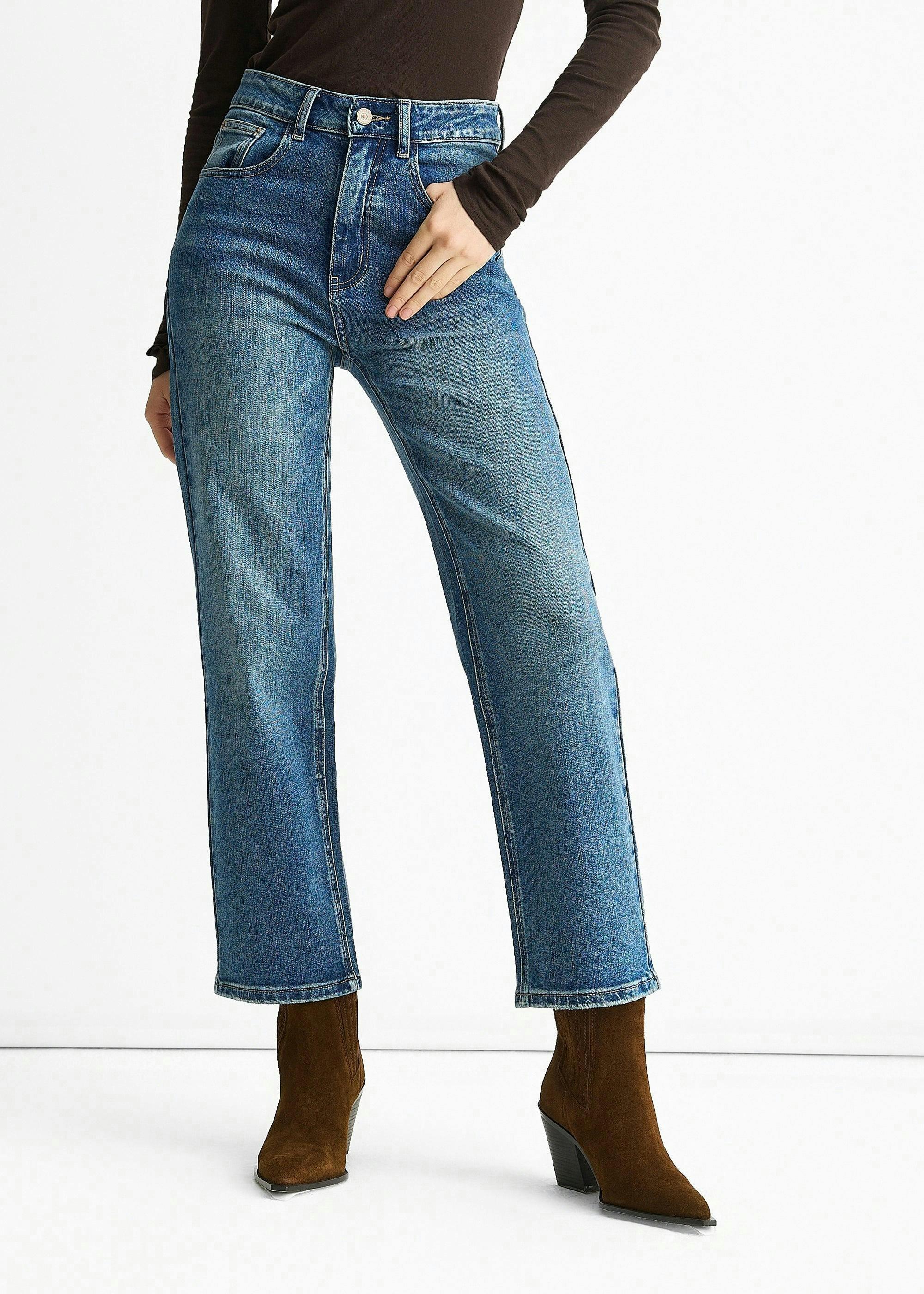 Blue Mid Rise Straight Leg Jeans , view 2 of 4