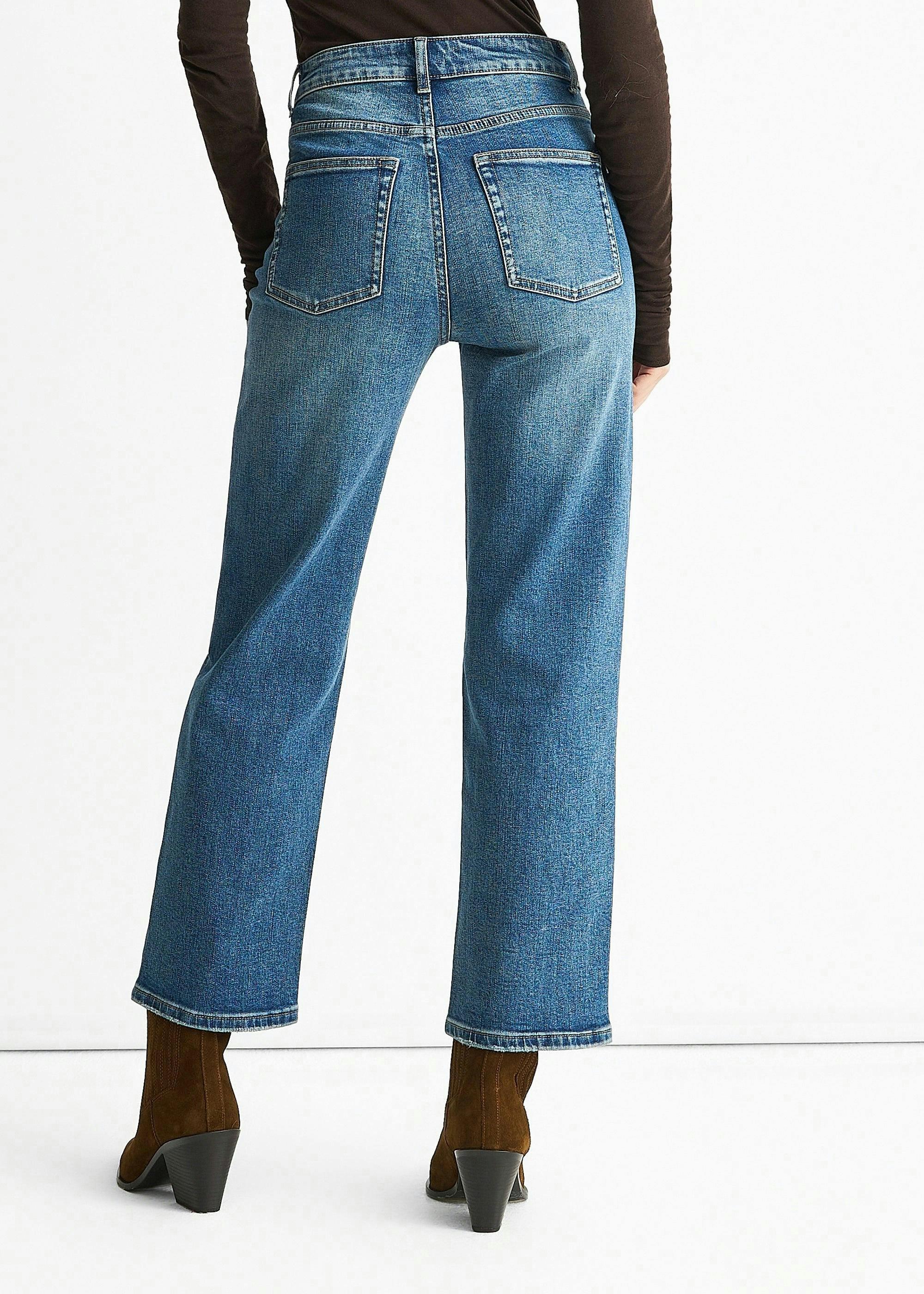 Blue Mid Rise Straight Leg Jeans , view 3 of 4