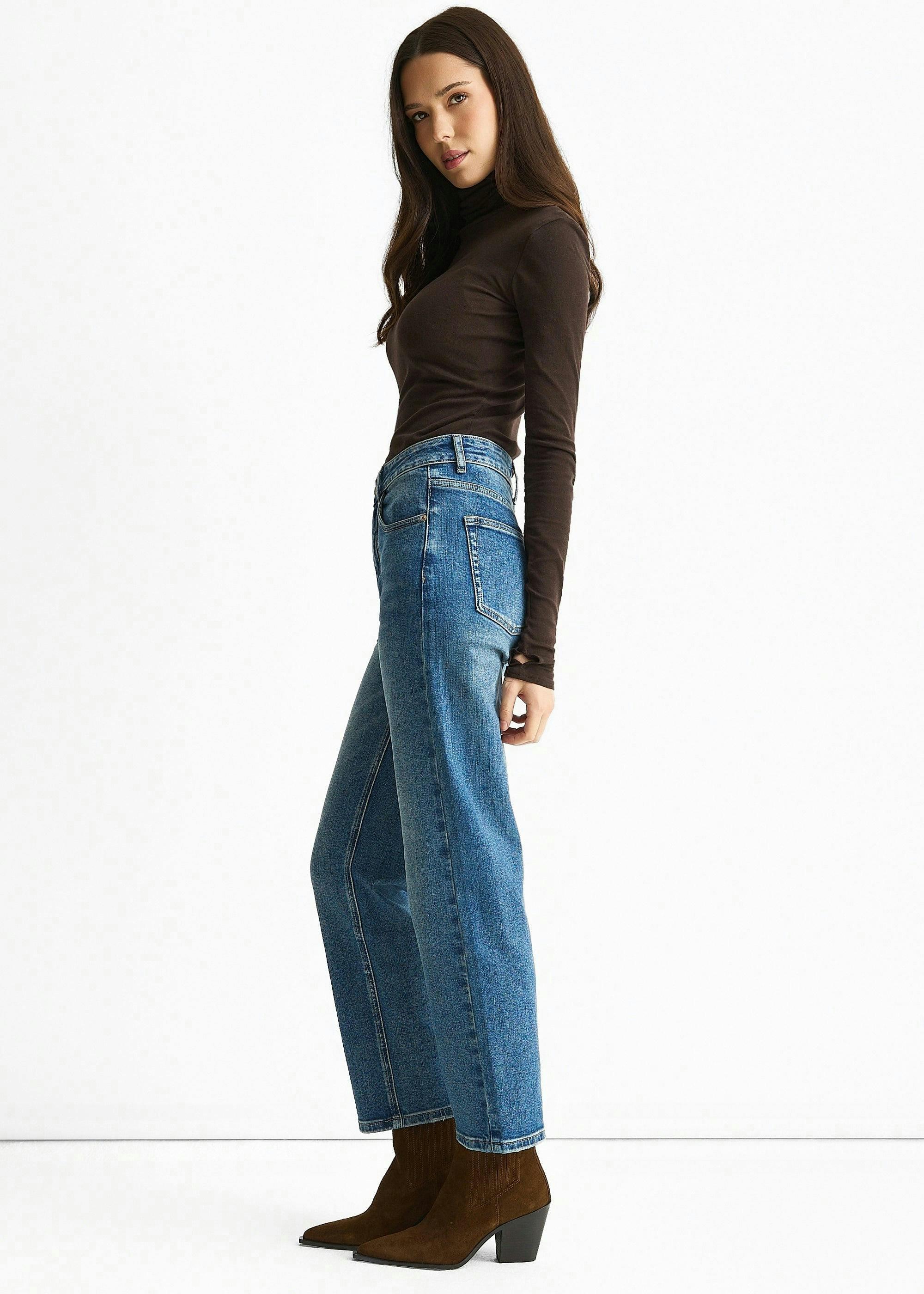 Blue Mid Rise Straight Leg Jeans , view 4 of 4