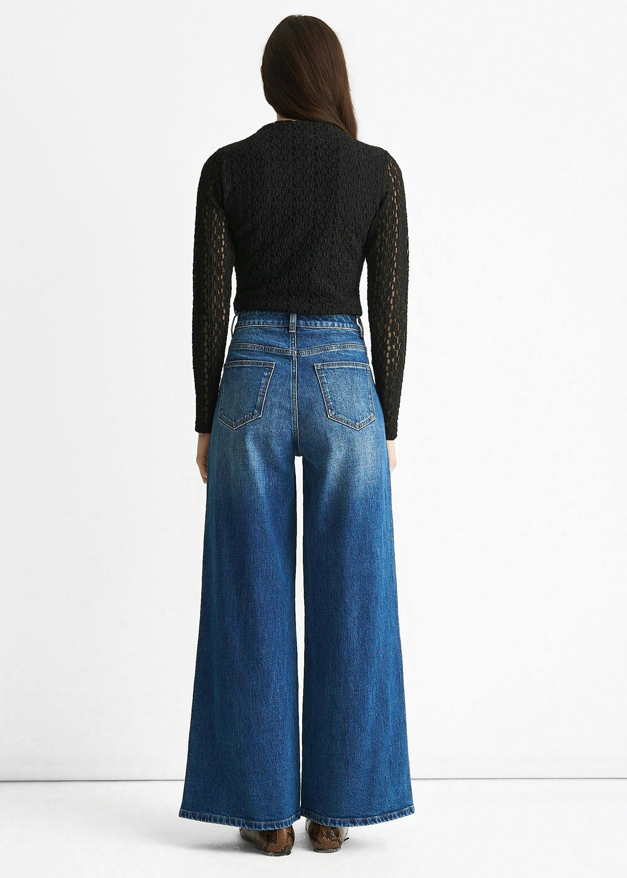 Blue Mid Rise Wide Leg Jeans , view 2 of 4