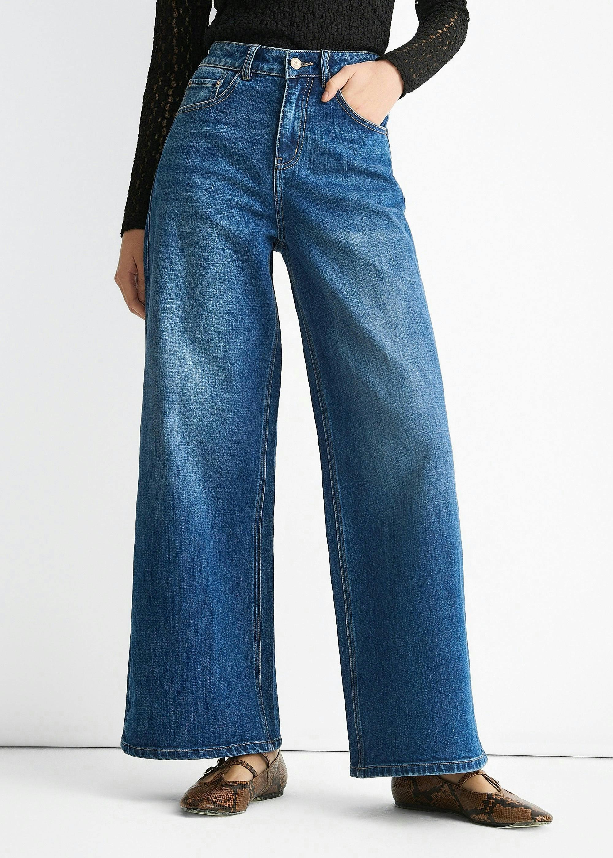 Blue Mid Rise Wide Leg Jeans , view 3 of 4