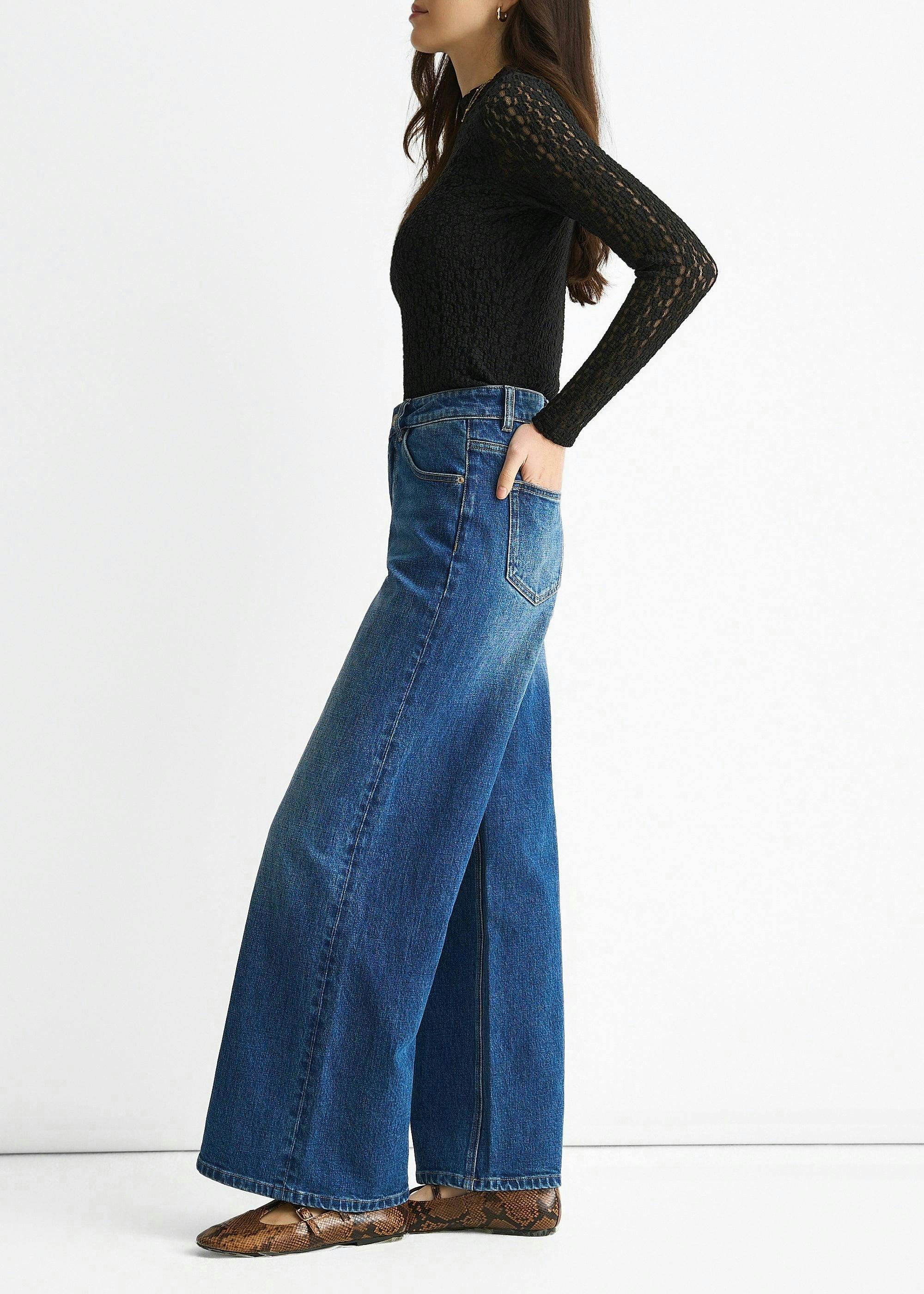 Blue Mid Rise Wide Leg Jeans , view 4 of 4