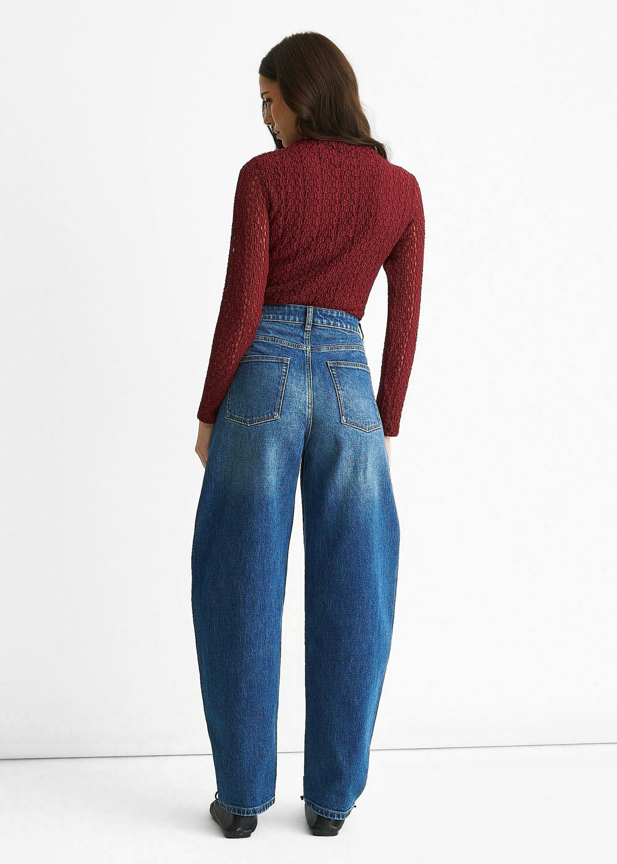 Blue Mid Rise Barrel Leg Jeans , view 2 of 4