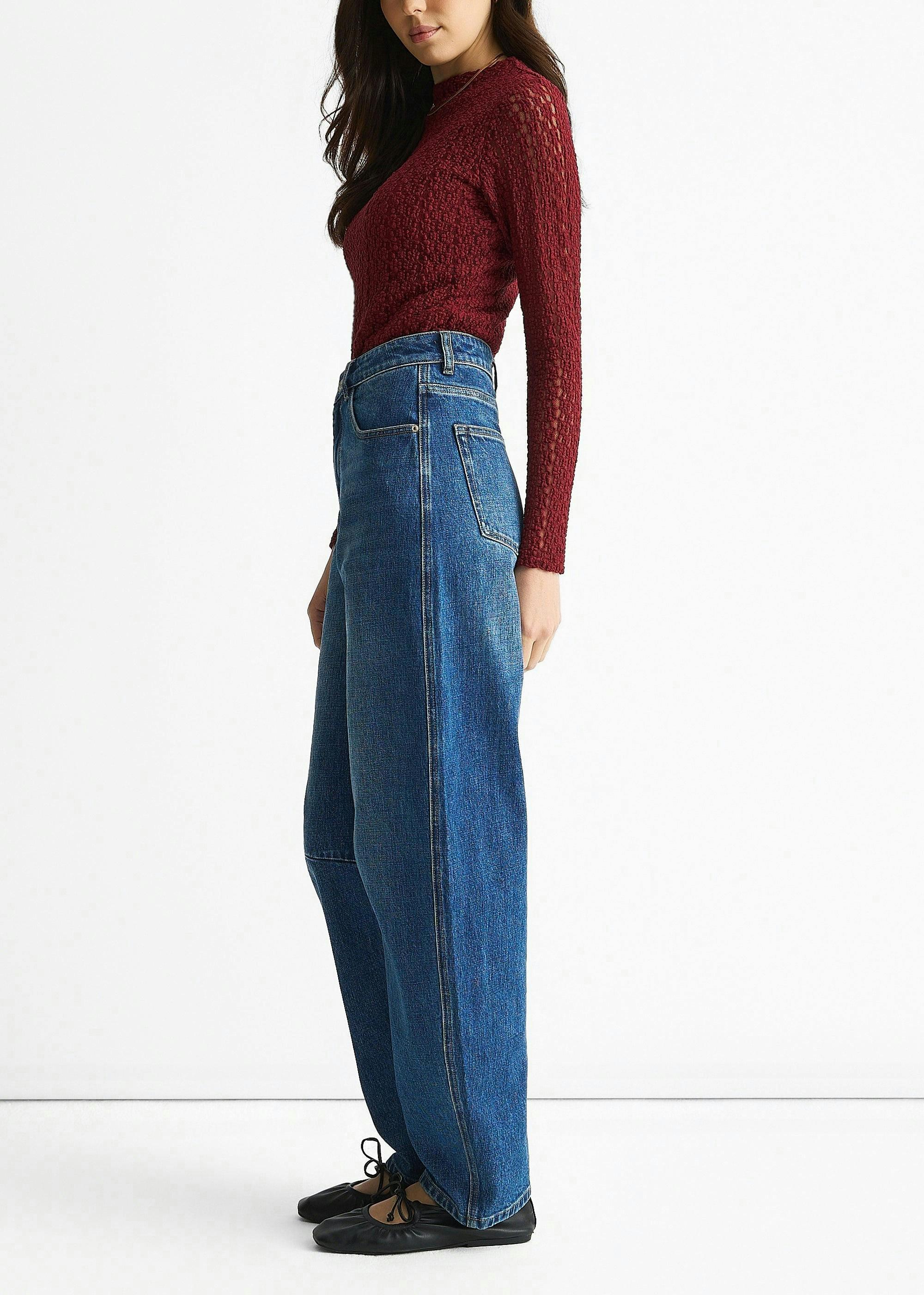 Blue Mid Rise Barrel Leg Jeans , view 4 of 4