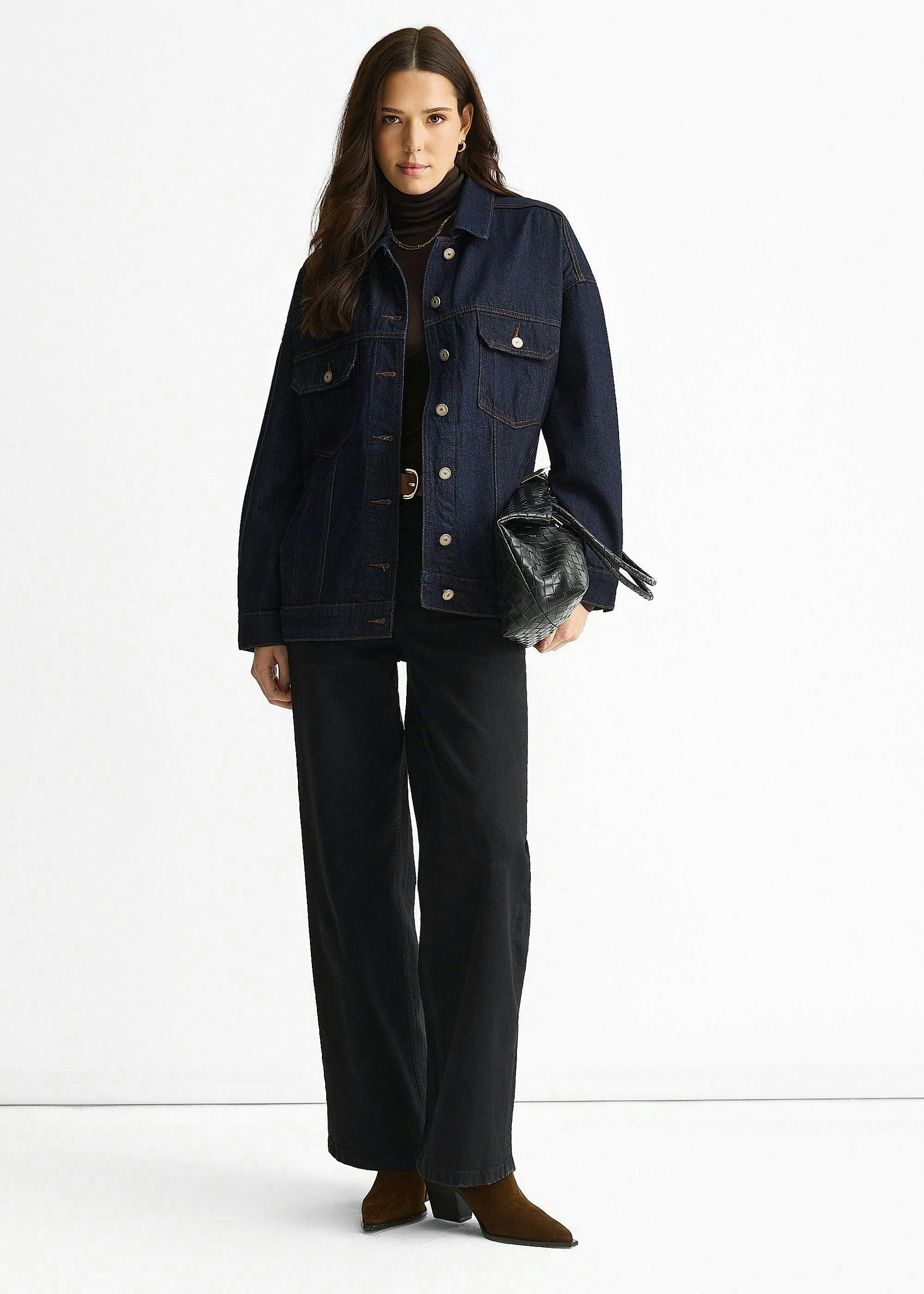 Dark Indigo Denim Trucker Jacket , view 2 of 4