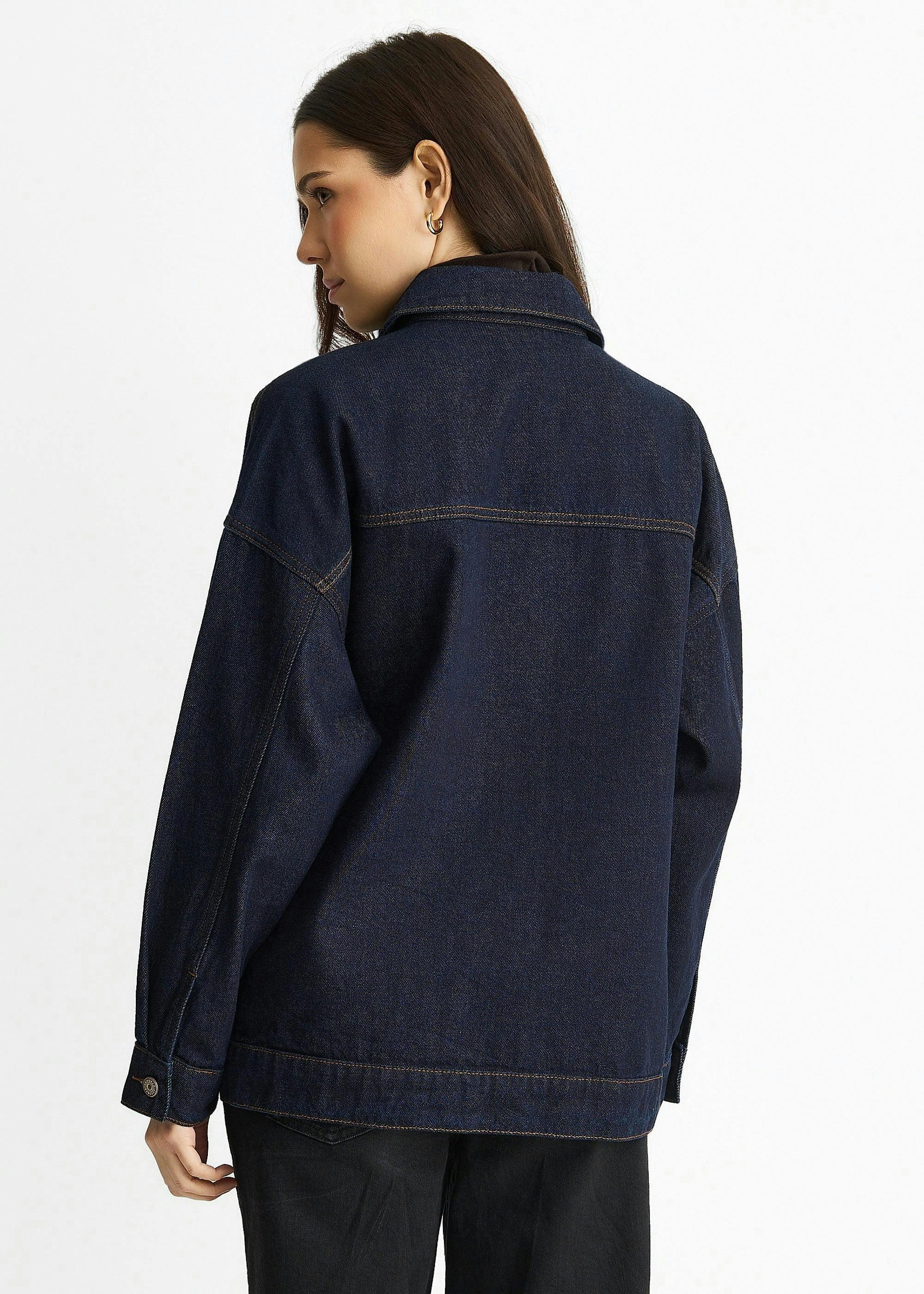 Dark Indigo Denim Trucker Jacket , view 3 of 4