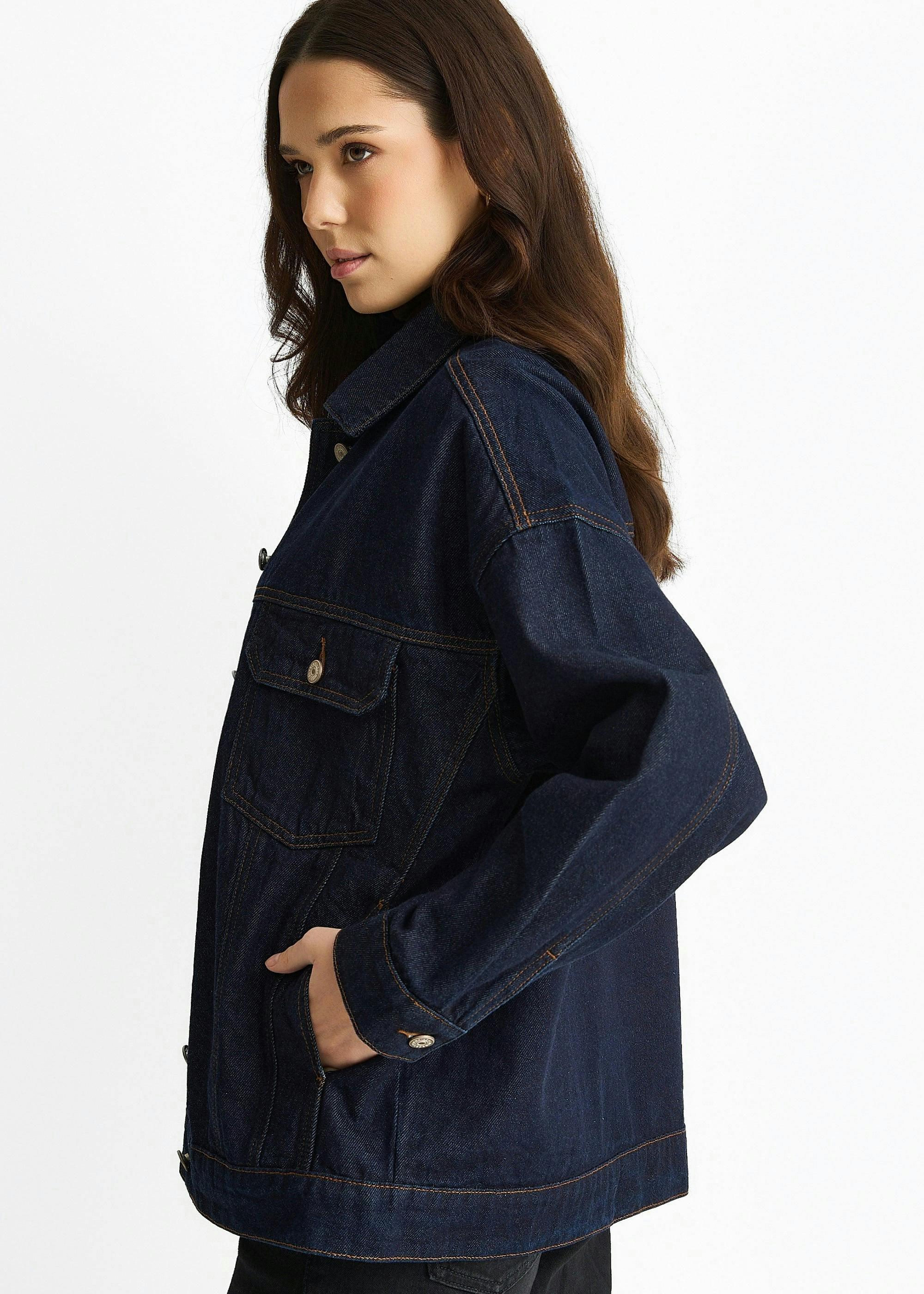 Dark Indigo Denim Trucker Jacket , view 4 of 4