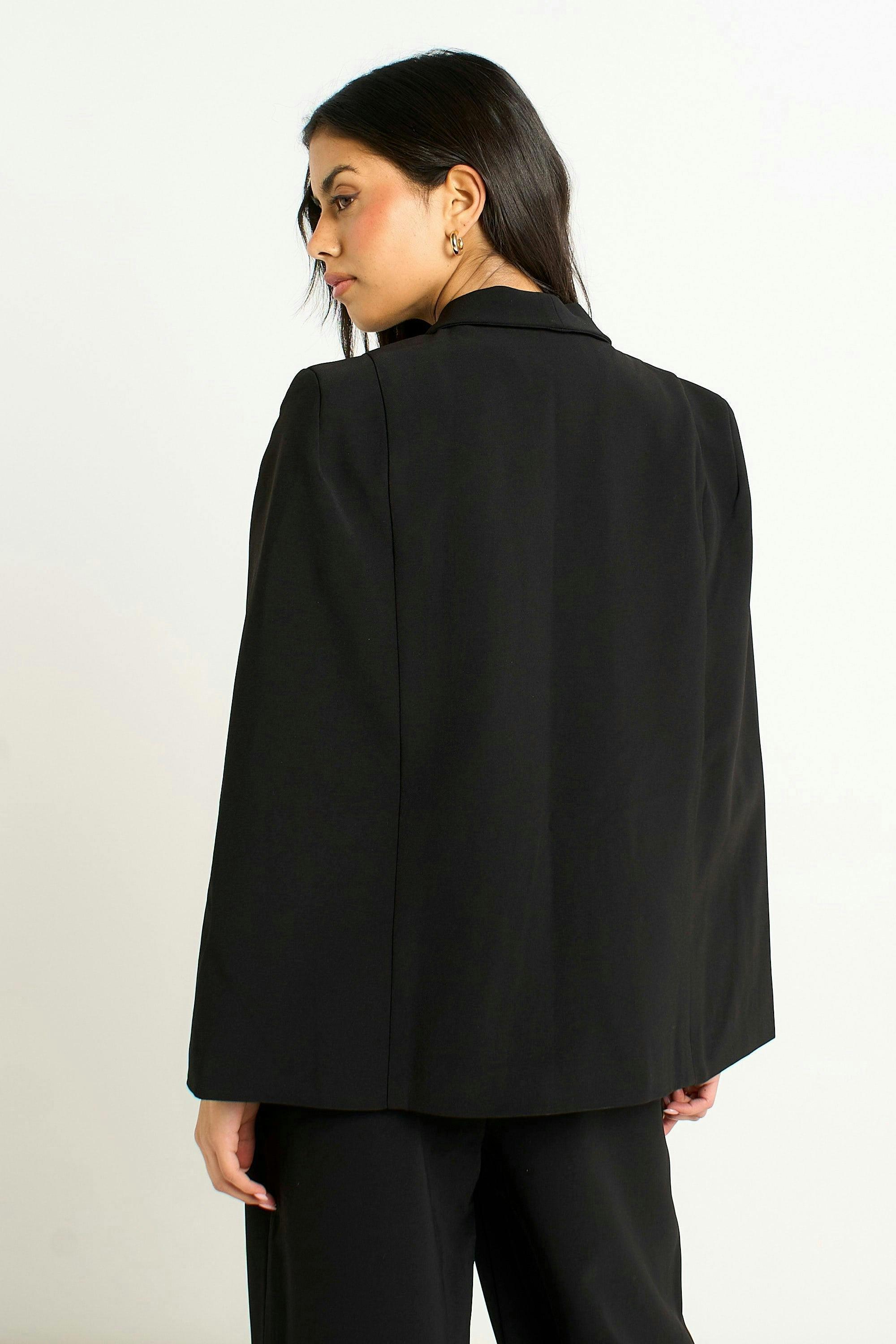 Black Tailored Cape with Leopard Print Lining , view 6 of 6