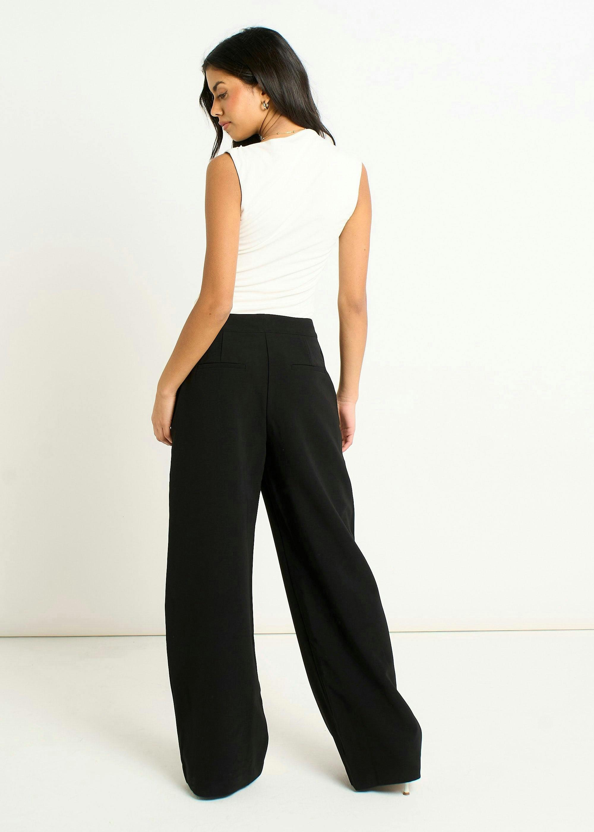 Black Wide Leg Tailored Trousers , view 2 of 4