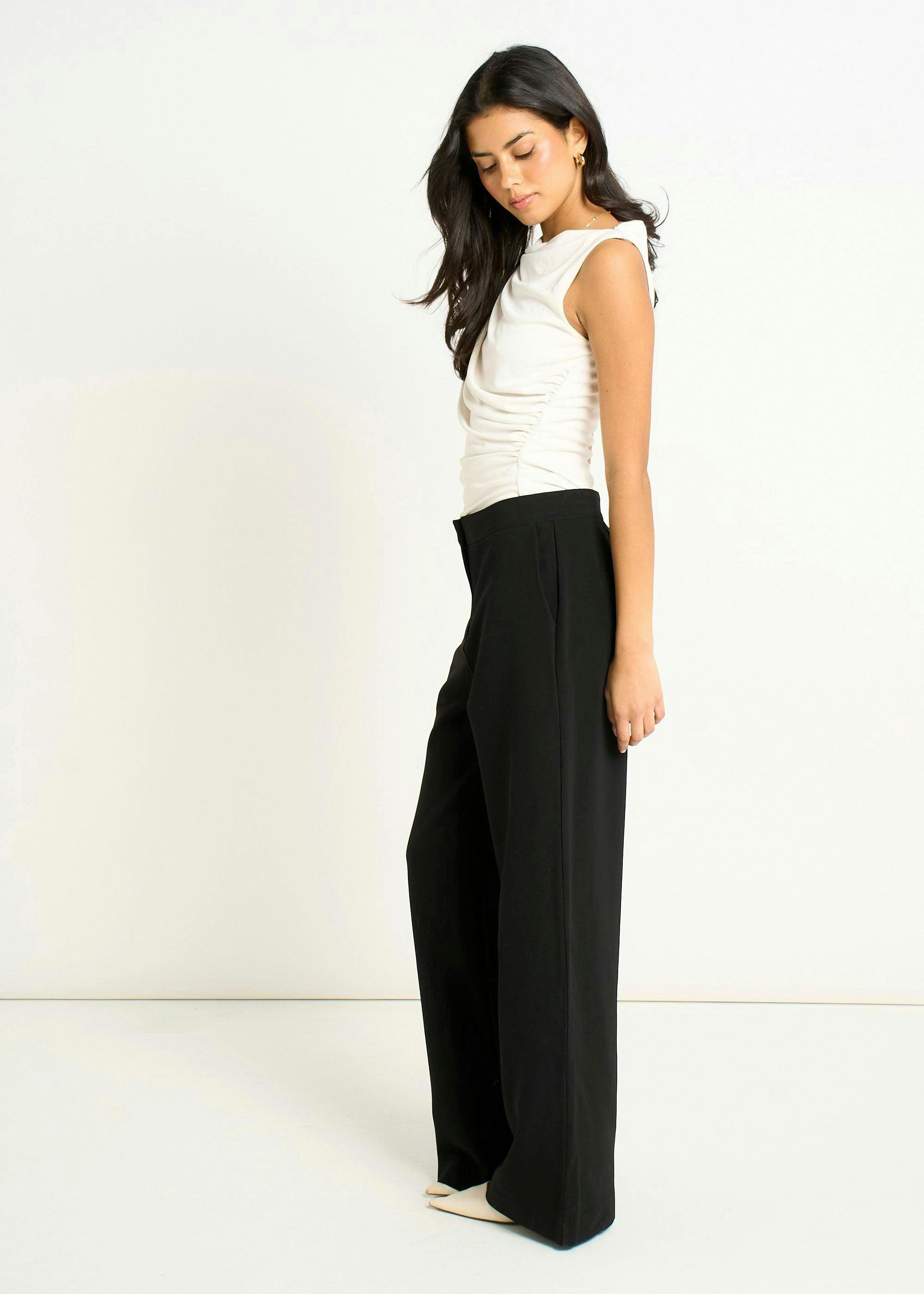 Black Wide Leg Tailored Trousers , view 4 of 4