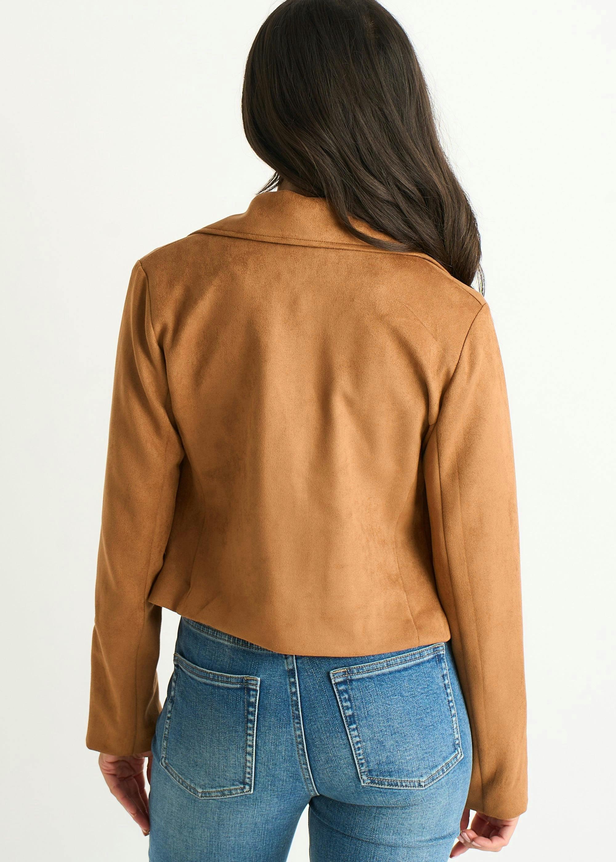 Brown Faux Suede Biker Jacket , view 4 of 4