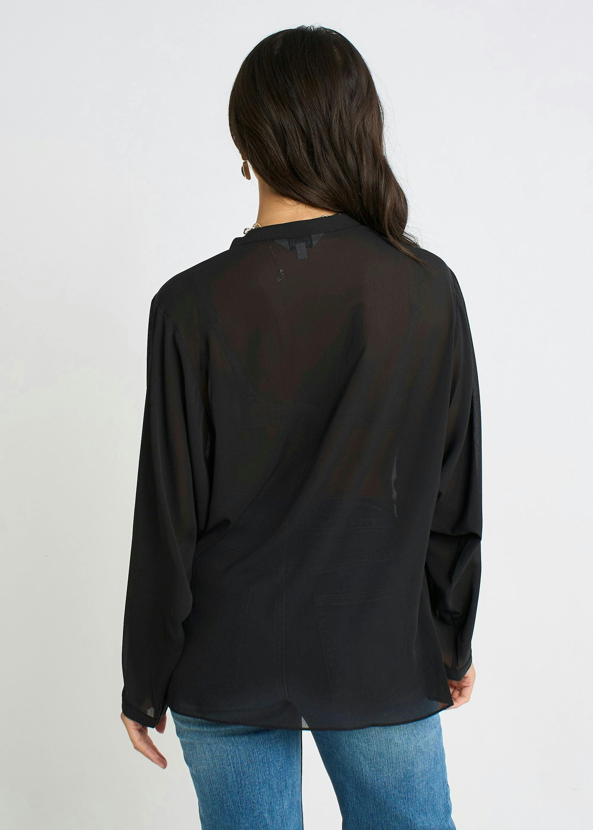 Black Textured Chiffon Oversized Blouse , view 4 of 4