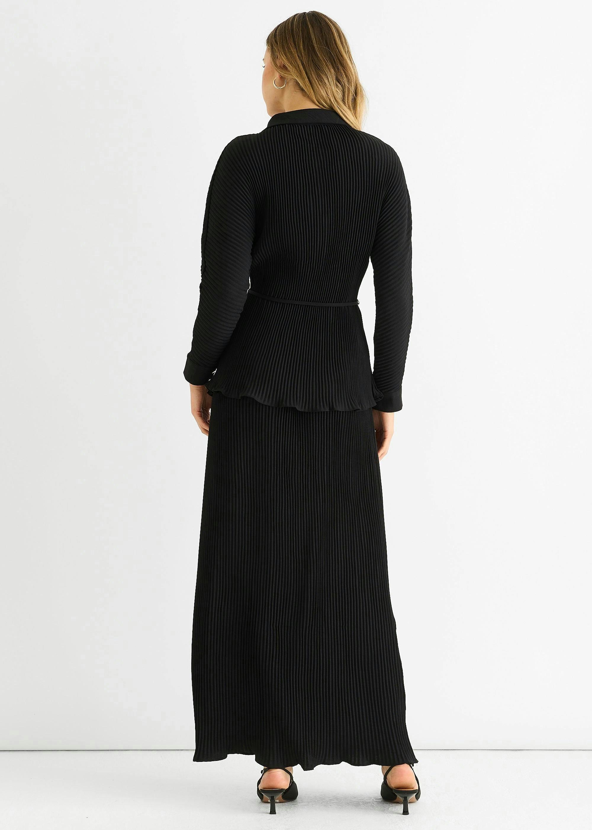 Black Plisse Elasticated Waist Maxi Skirt , view 4 of 4