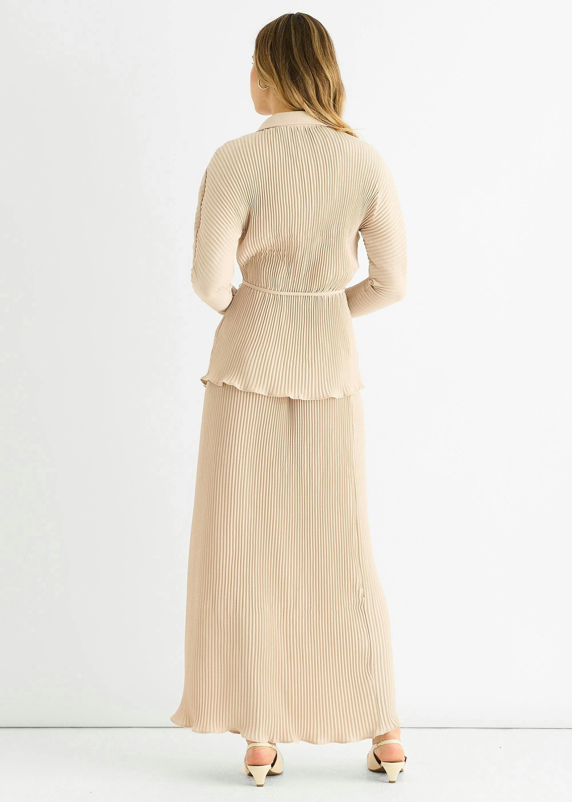 Beige Plisse Elasticated Waist Maxi Skirt , view 4 of 4