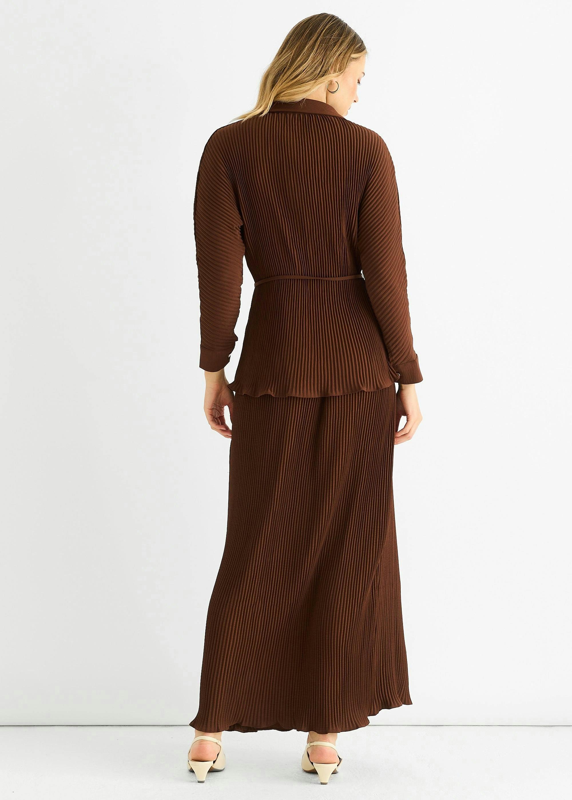 Chocolate Plisse Elasticated Waist Maxi Skirt , view 4 of 4