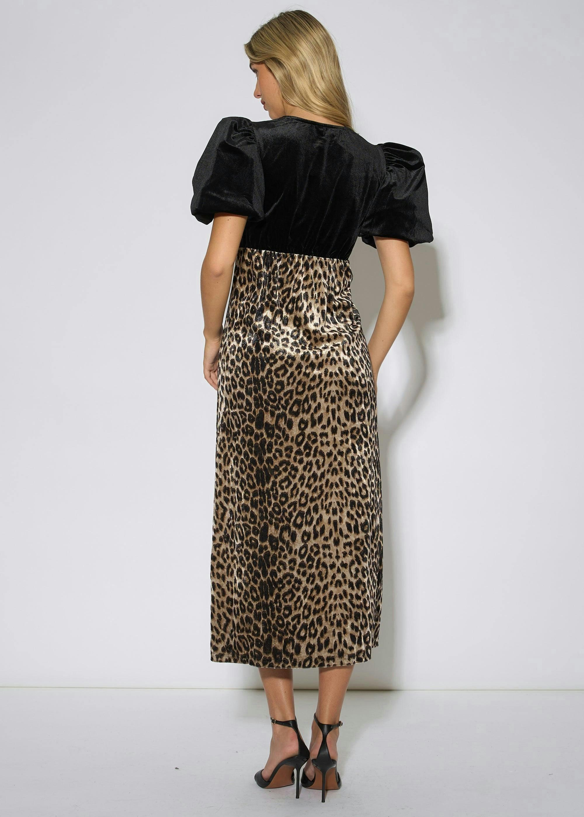 Black Animal Velvet Contrast Top Occasion Midi Dress , view 2 of 4