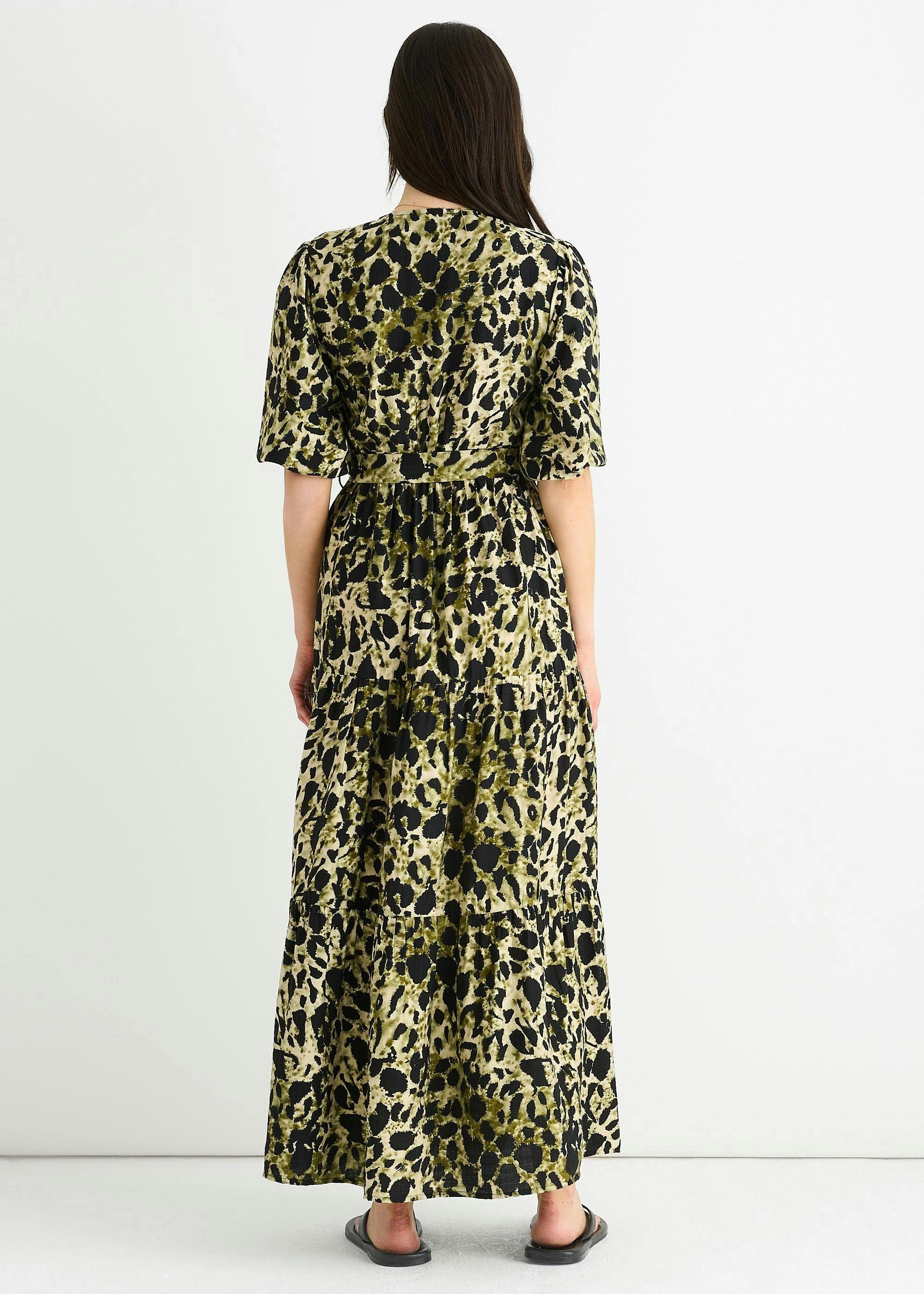 Green Animal Print Wrap Skater Maxi Dress , view 2 of 4