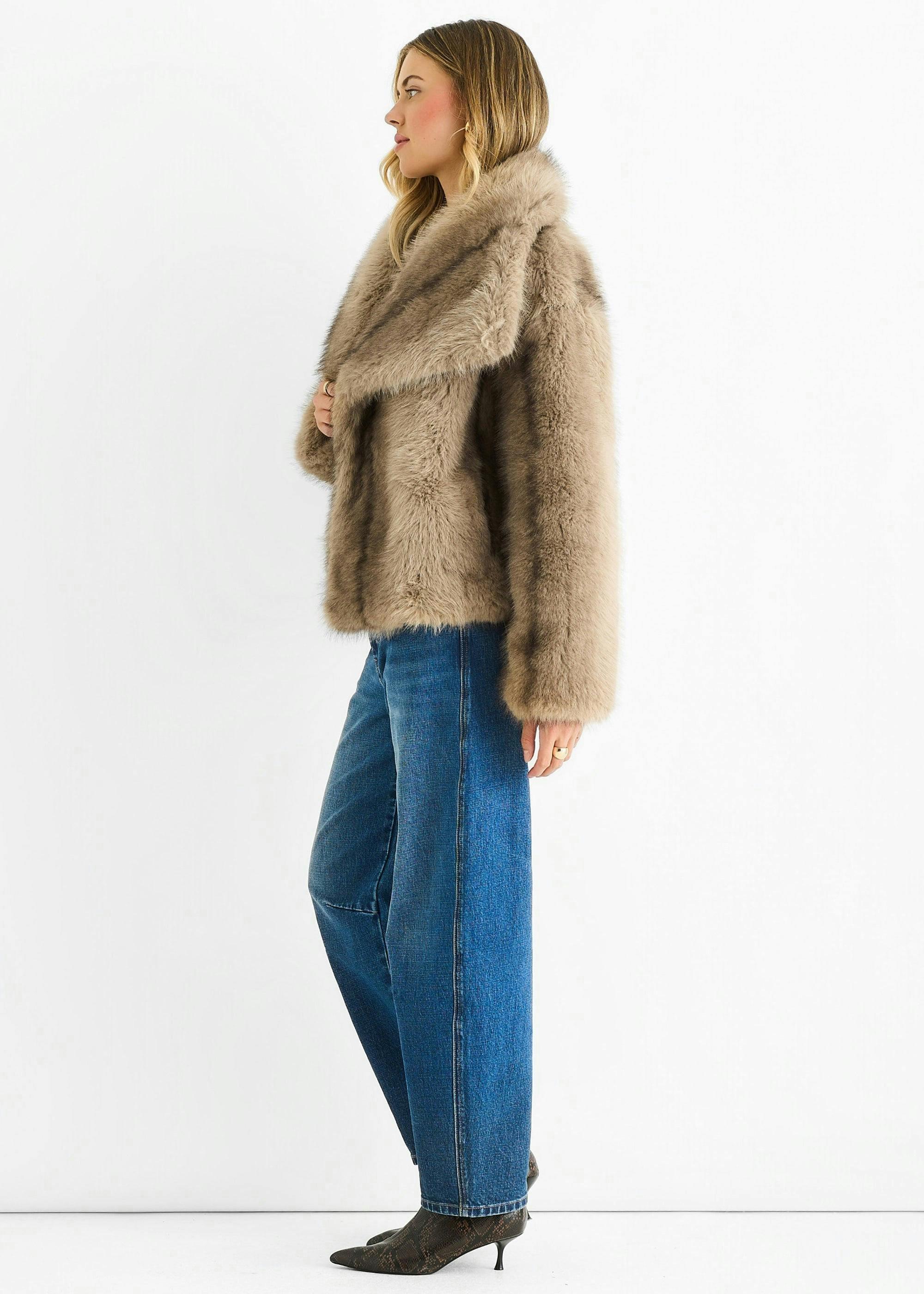 Camel Ombre Lapel Faux Fur Jacket , view 3 of 5