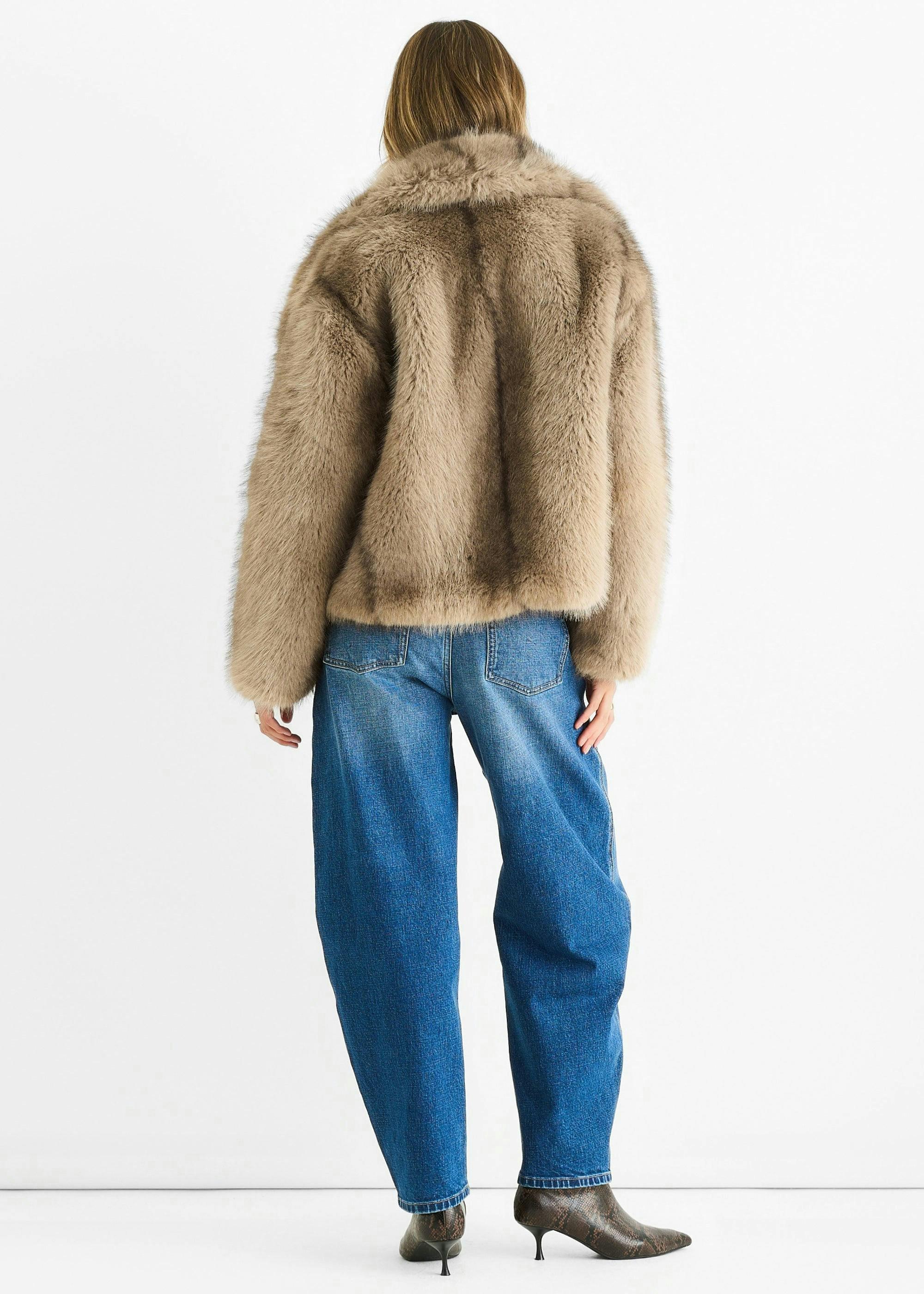 Camel Ombre Lapel Faux Fur Jacket , view 4 of 5