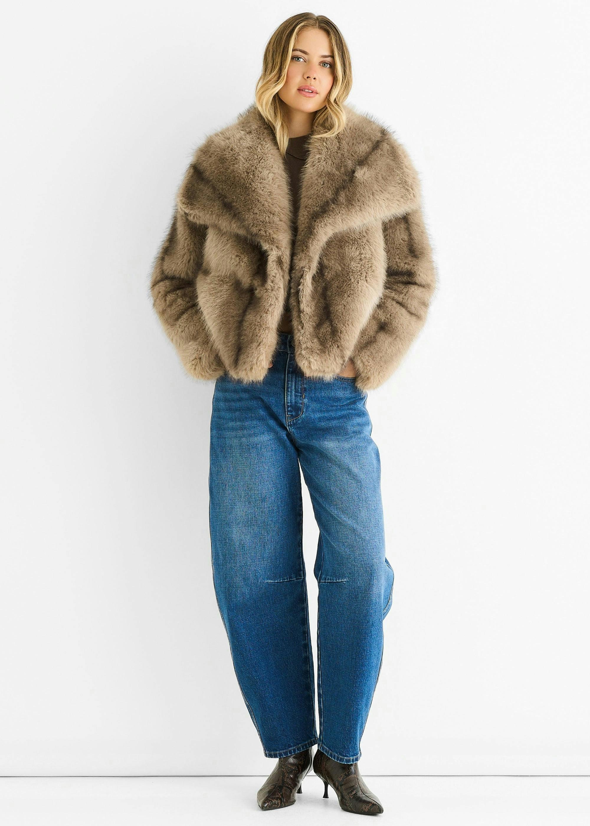 Camel Ombre Lapel Faux Fur Jacket , view 5 of 5