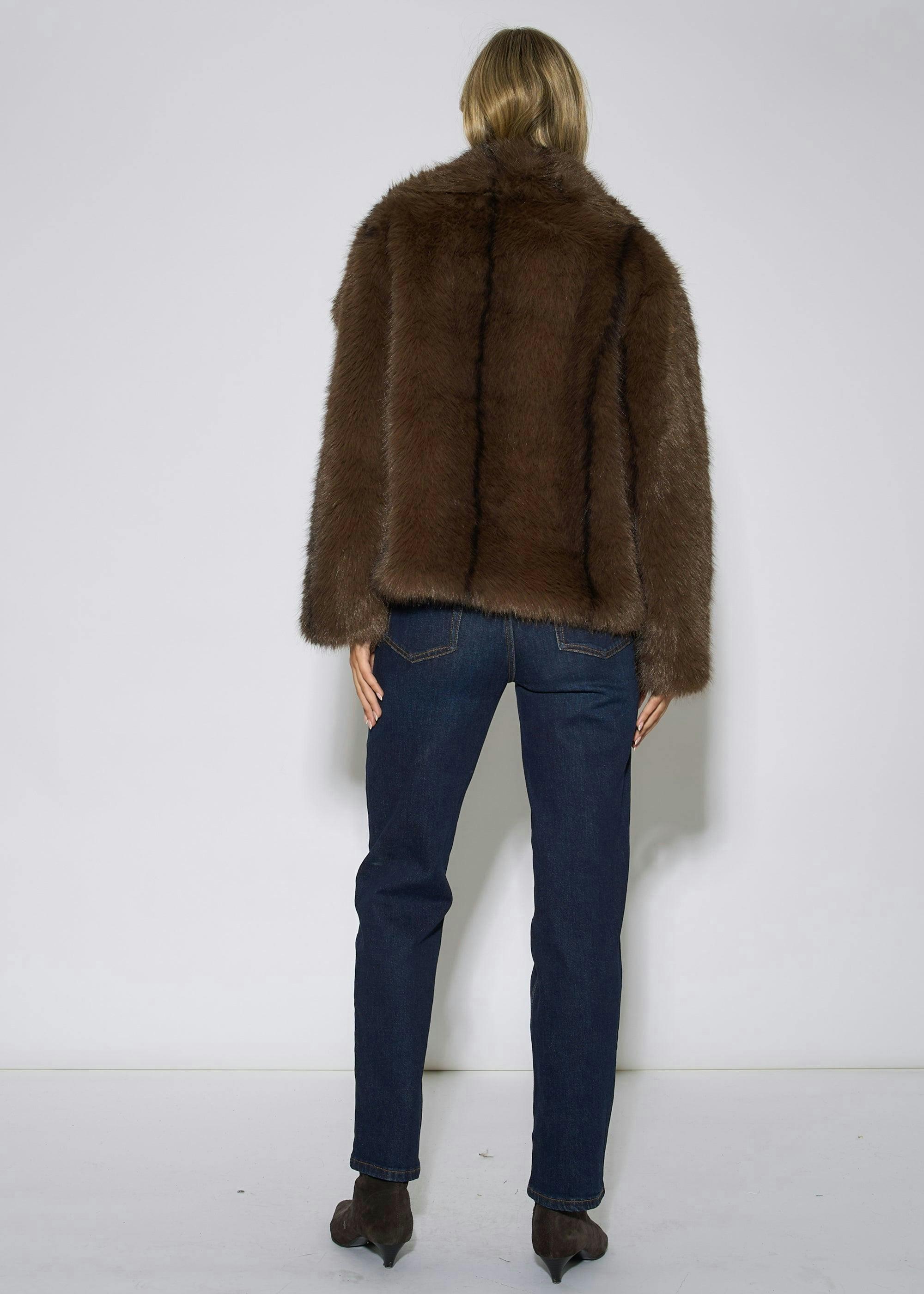 Coffee Ombre Lapel Faux Fur Jacket , view 4 of 6