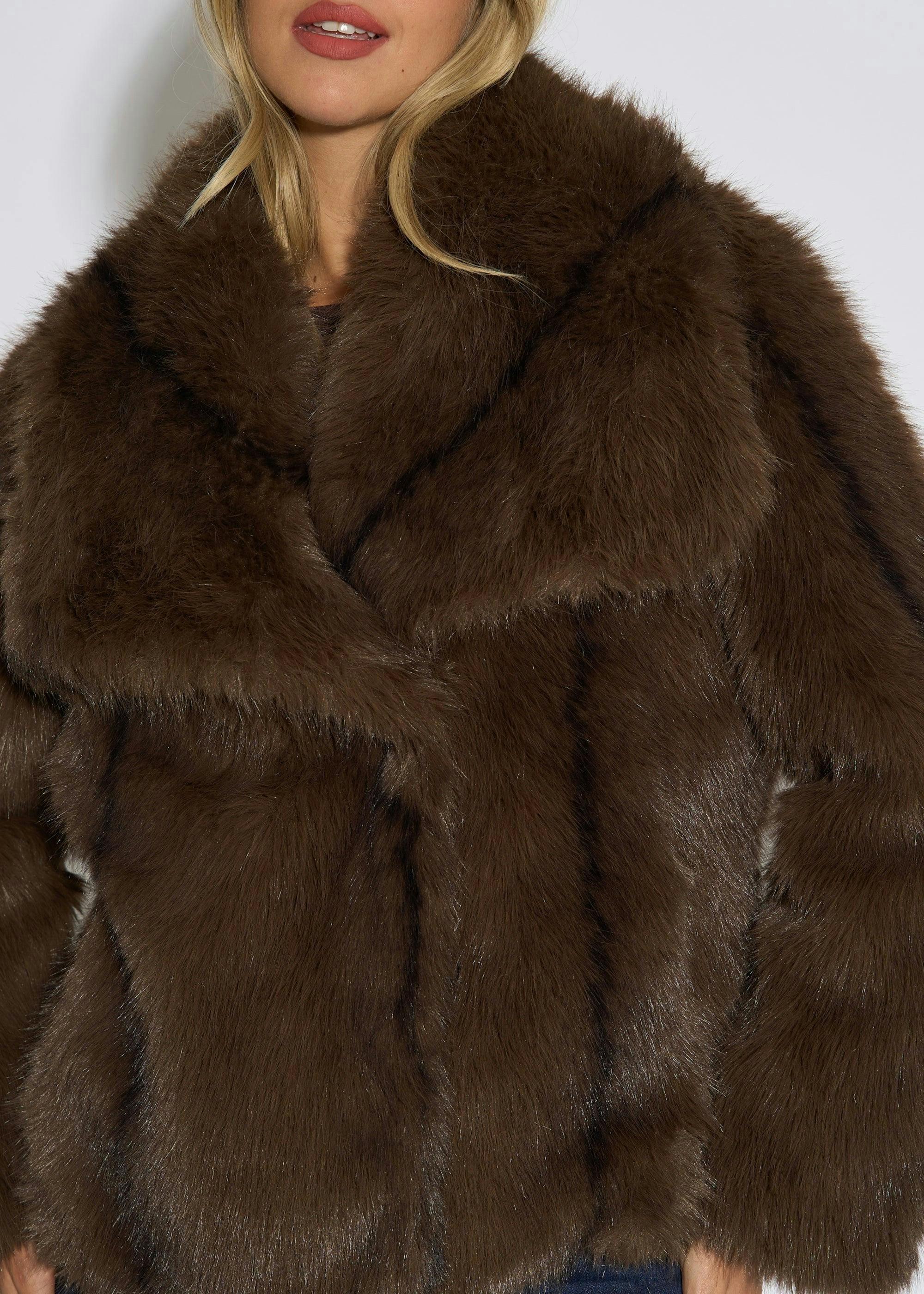 Coffee Ombre Lapel Faux Fur Jacket , view 5 of 6