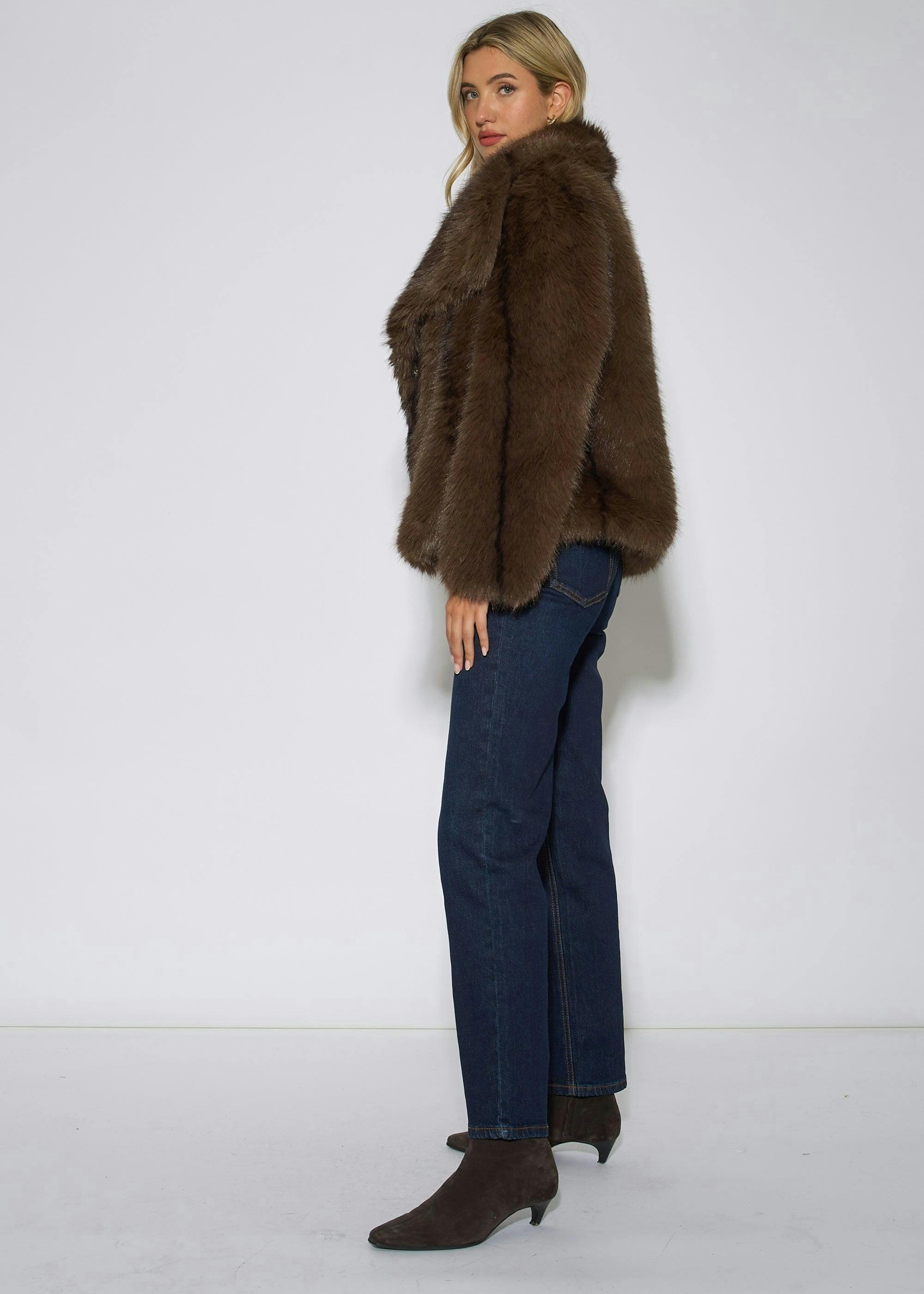 Coffee Ombre Lapel Faux Fur Jacket , view 6 of 6