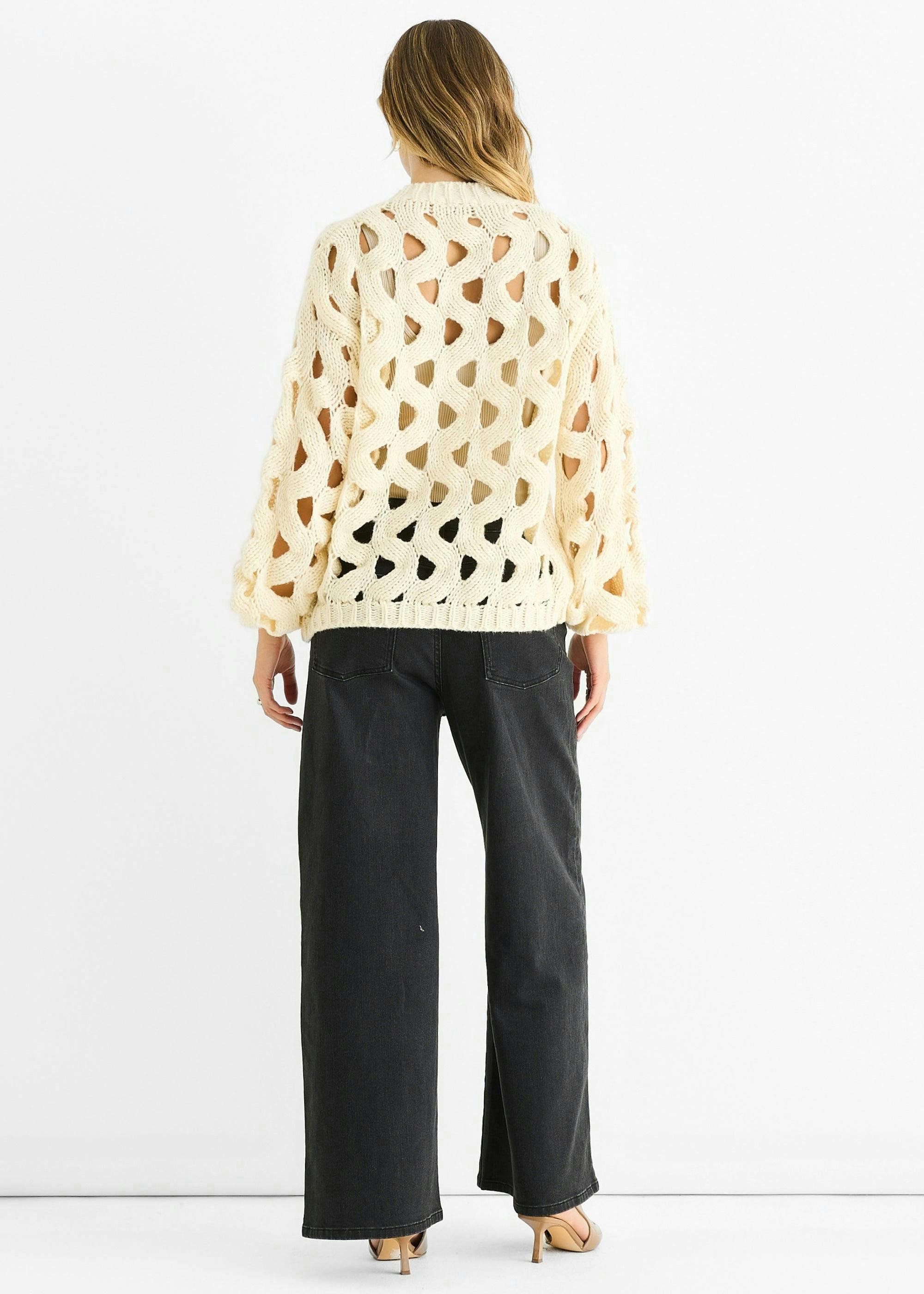 Cream Hollow Chunky Knit Cardigan , view 4 of 4