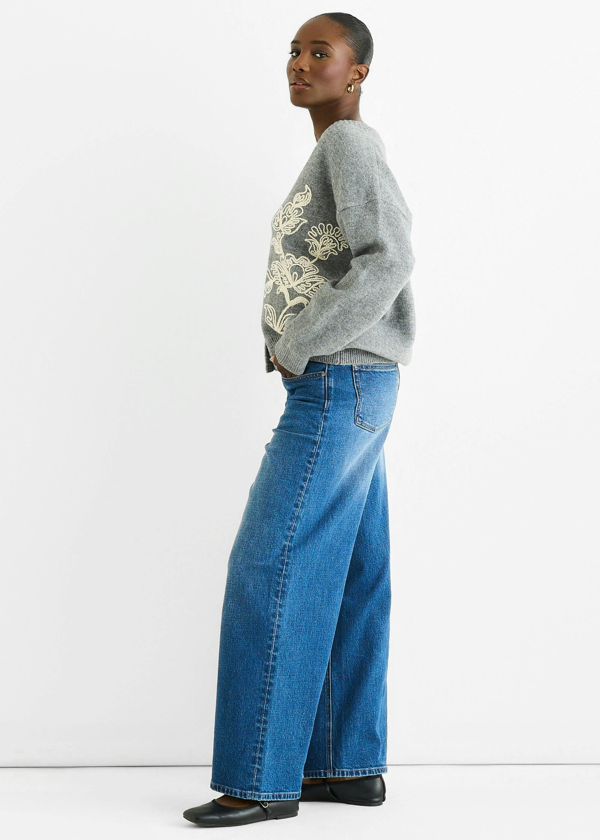 Grey Floral Appliqué Wool Mix Cardigan , view 3 of 4
