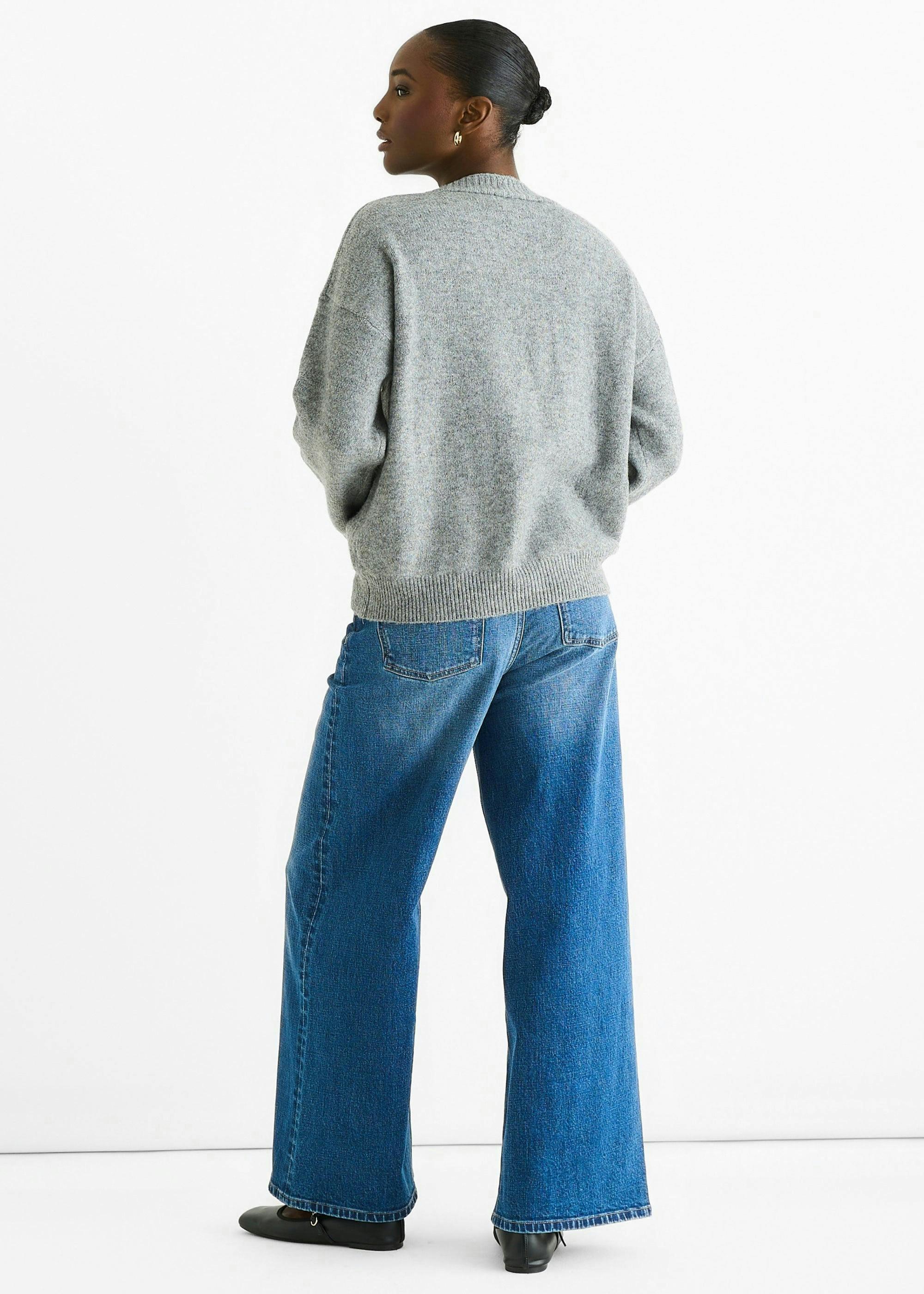 Grey Floral Appliqué Wool Mix Cardigan , view 4 of 4