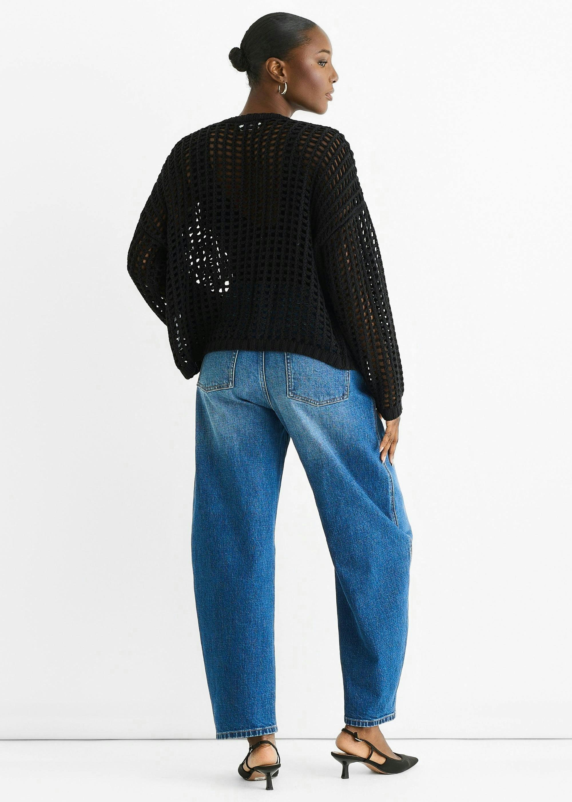 Black Open Knit Edge to Edge Cardigan , view 3 of 4